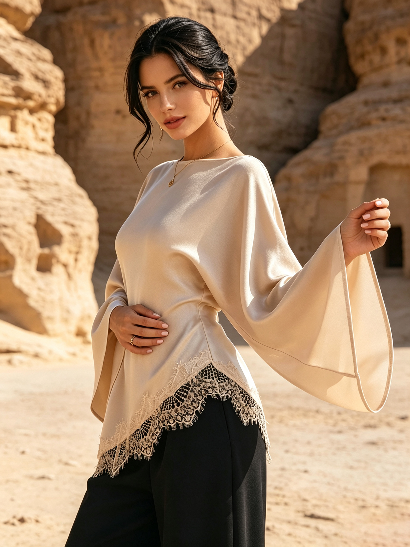 Nude Solid Boat Neck Blouse