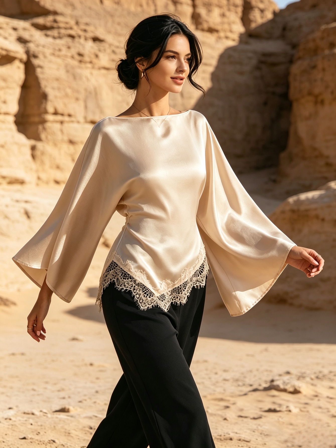Nude Solid Boat Neck Blouse