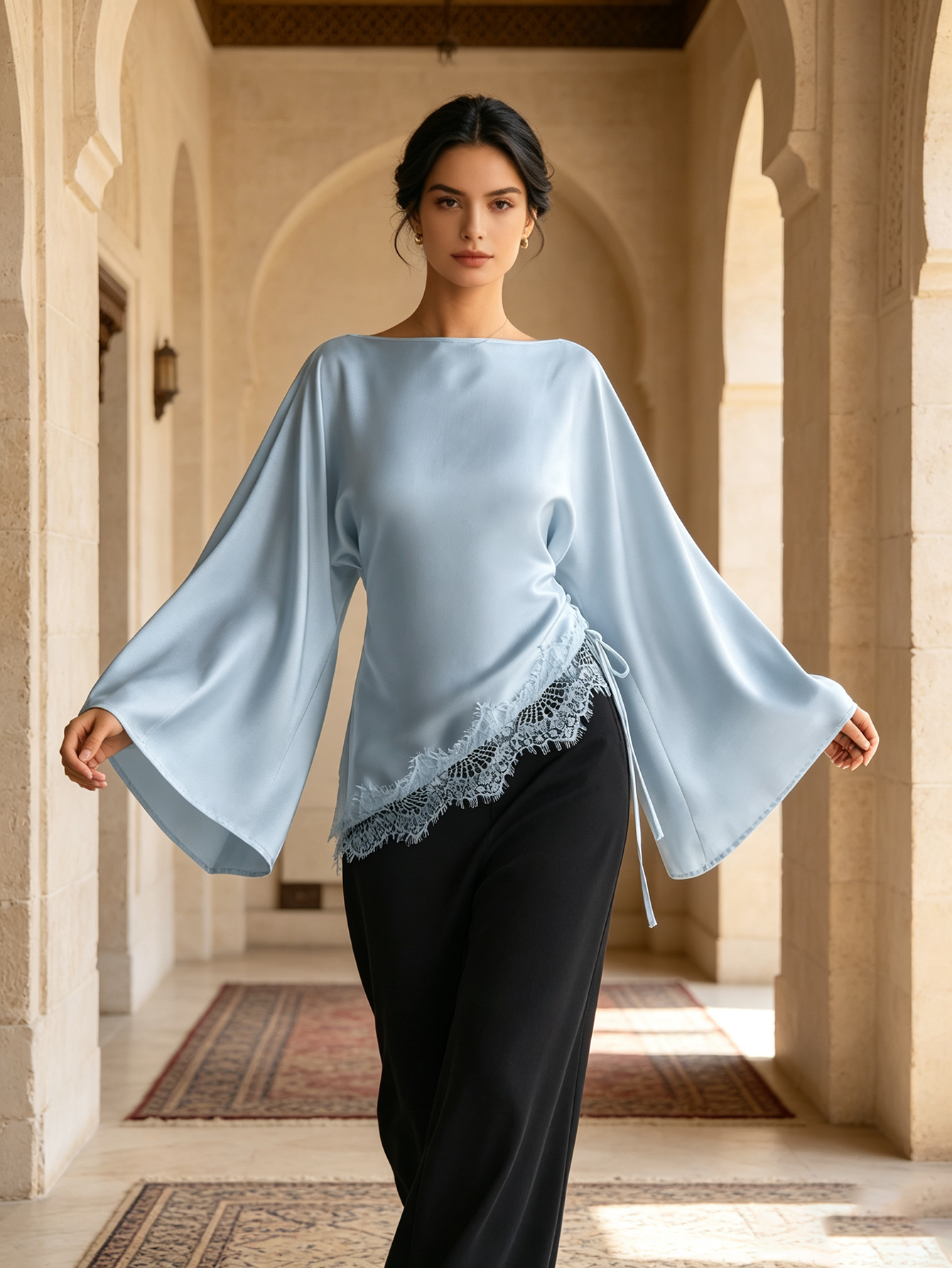 Light Blue Solid Boat Neck Top