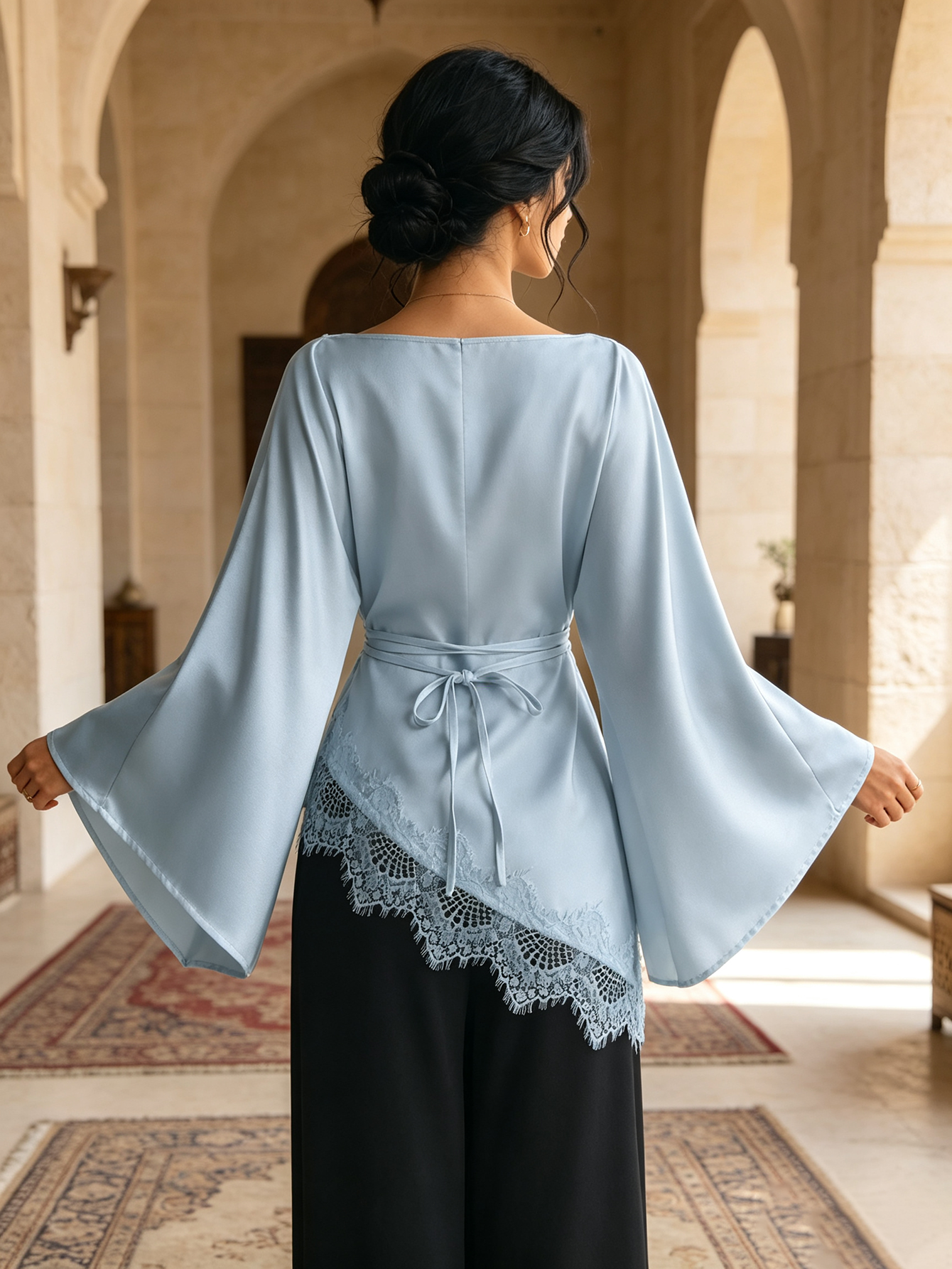 Light Blue Solid Boat Neck Top
