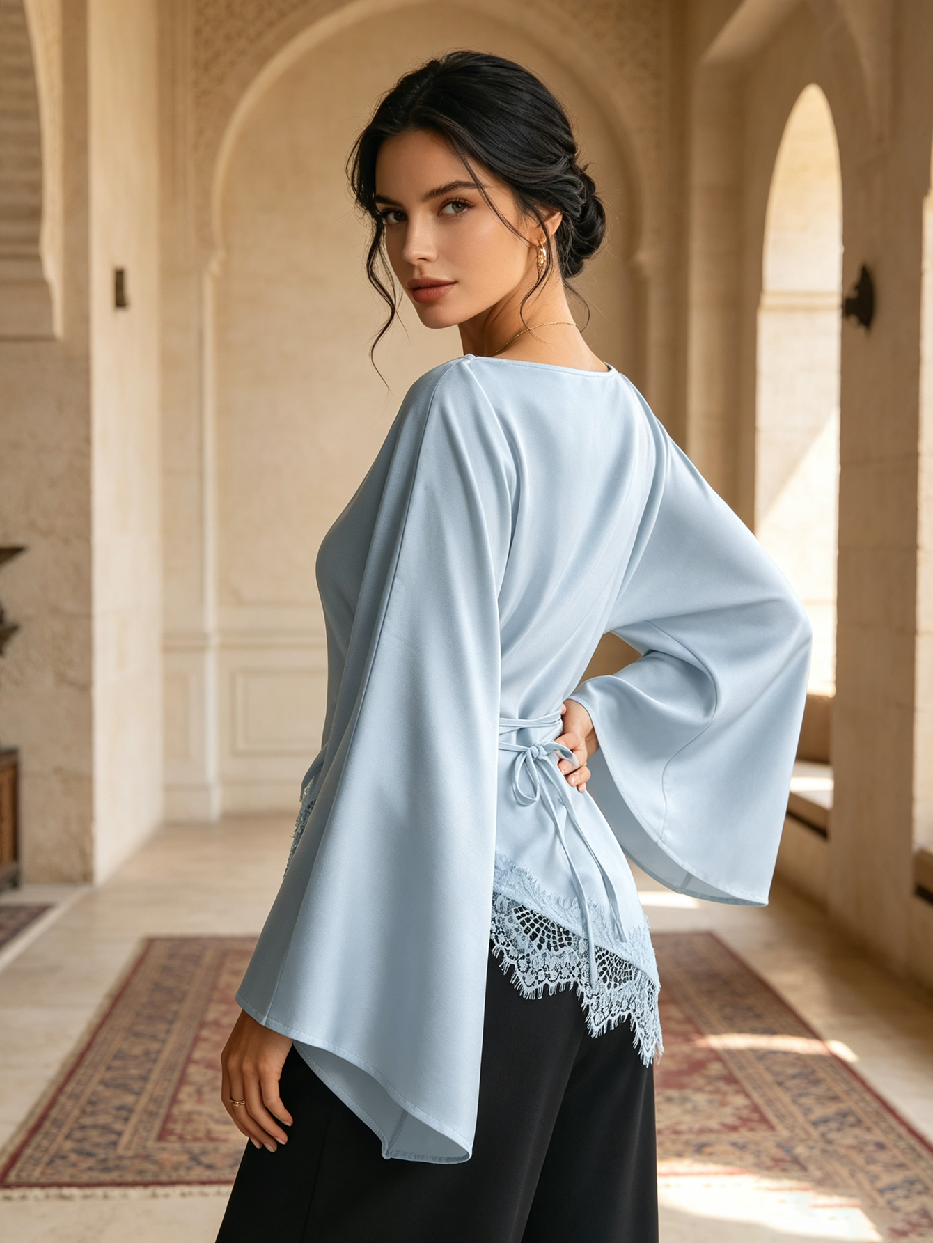 Light Blue Solid Boat Neck Top