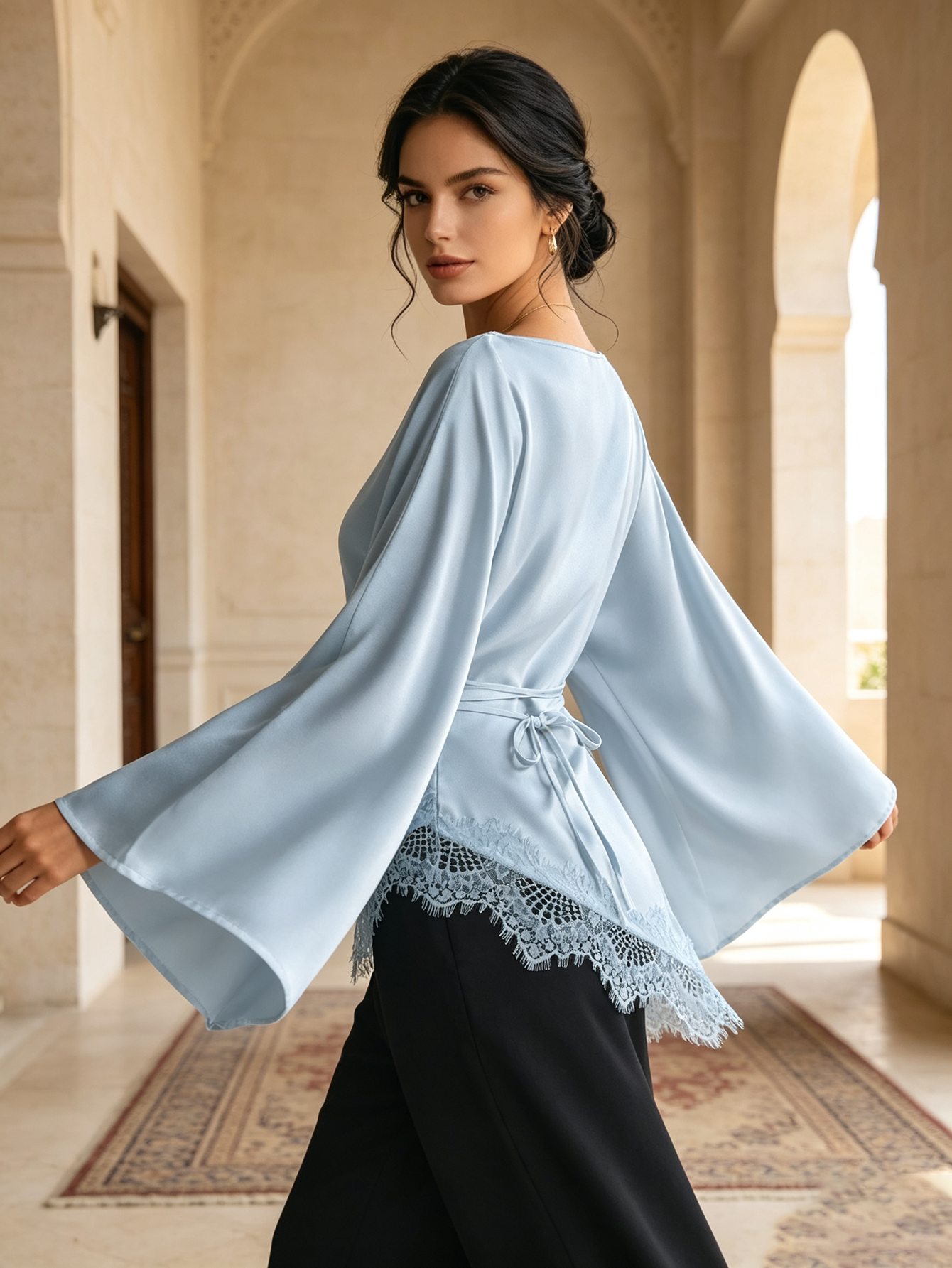 Light Blue Solid Boat Neck Top