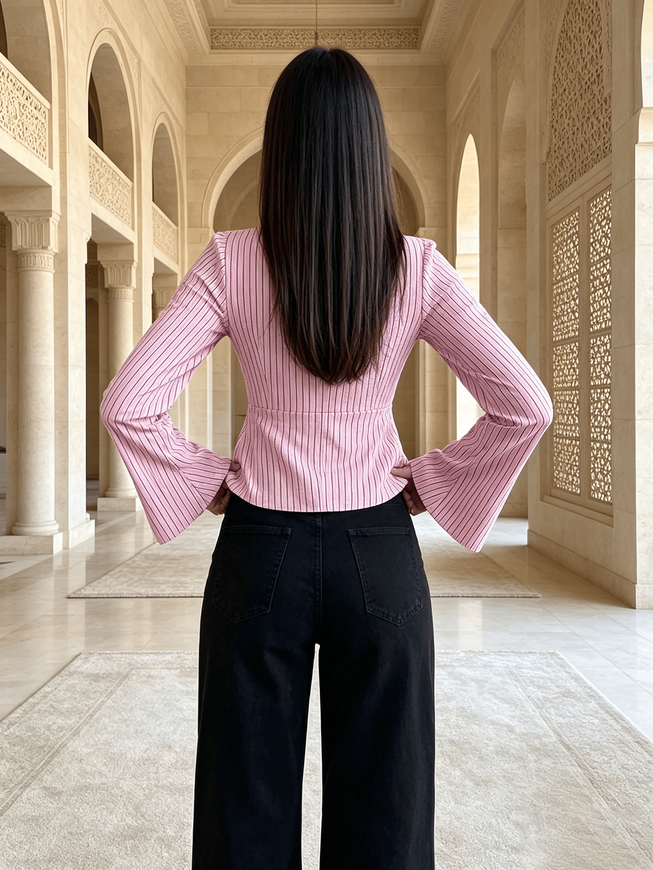 Pink Striped V Neck Top