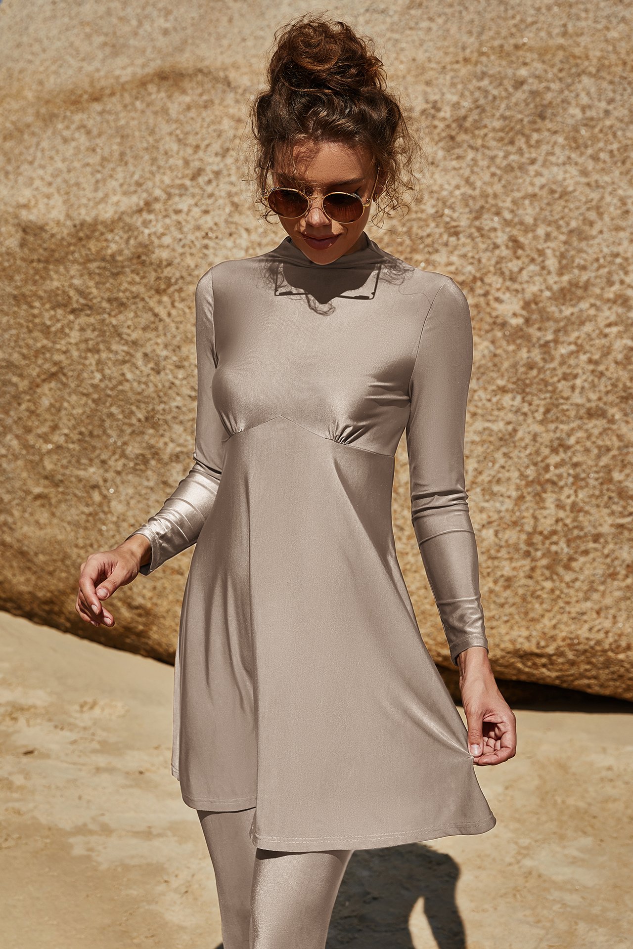 Beige Solid Burkini