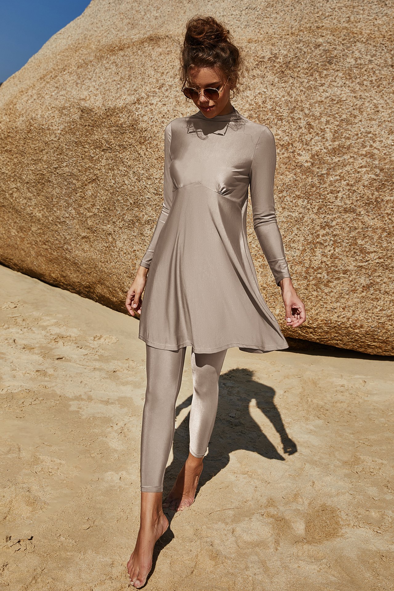 Beige Solid Burkini