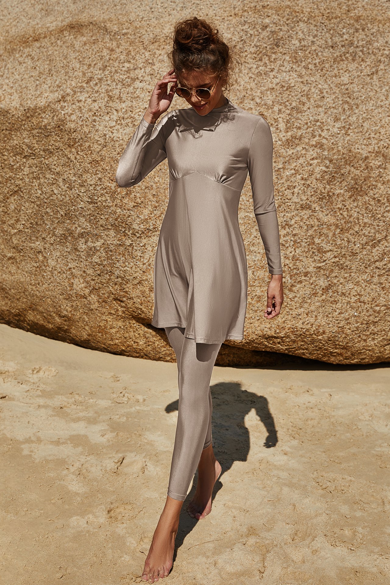 Beige Solid Burkini