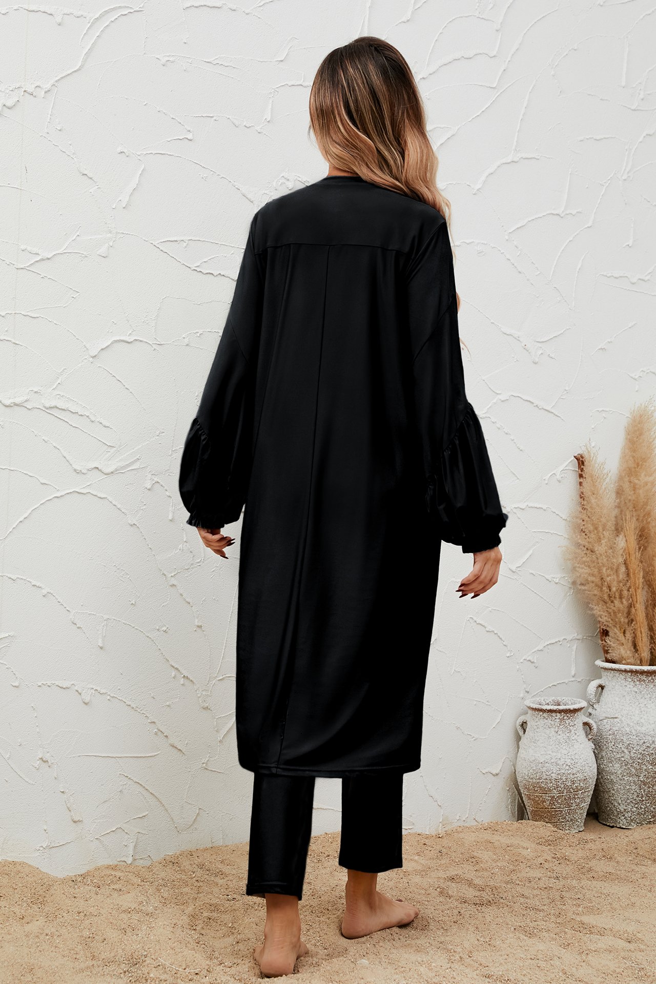 Black Solid Burkini Swimsuit