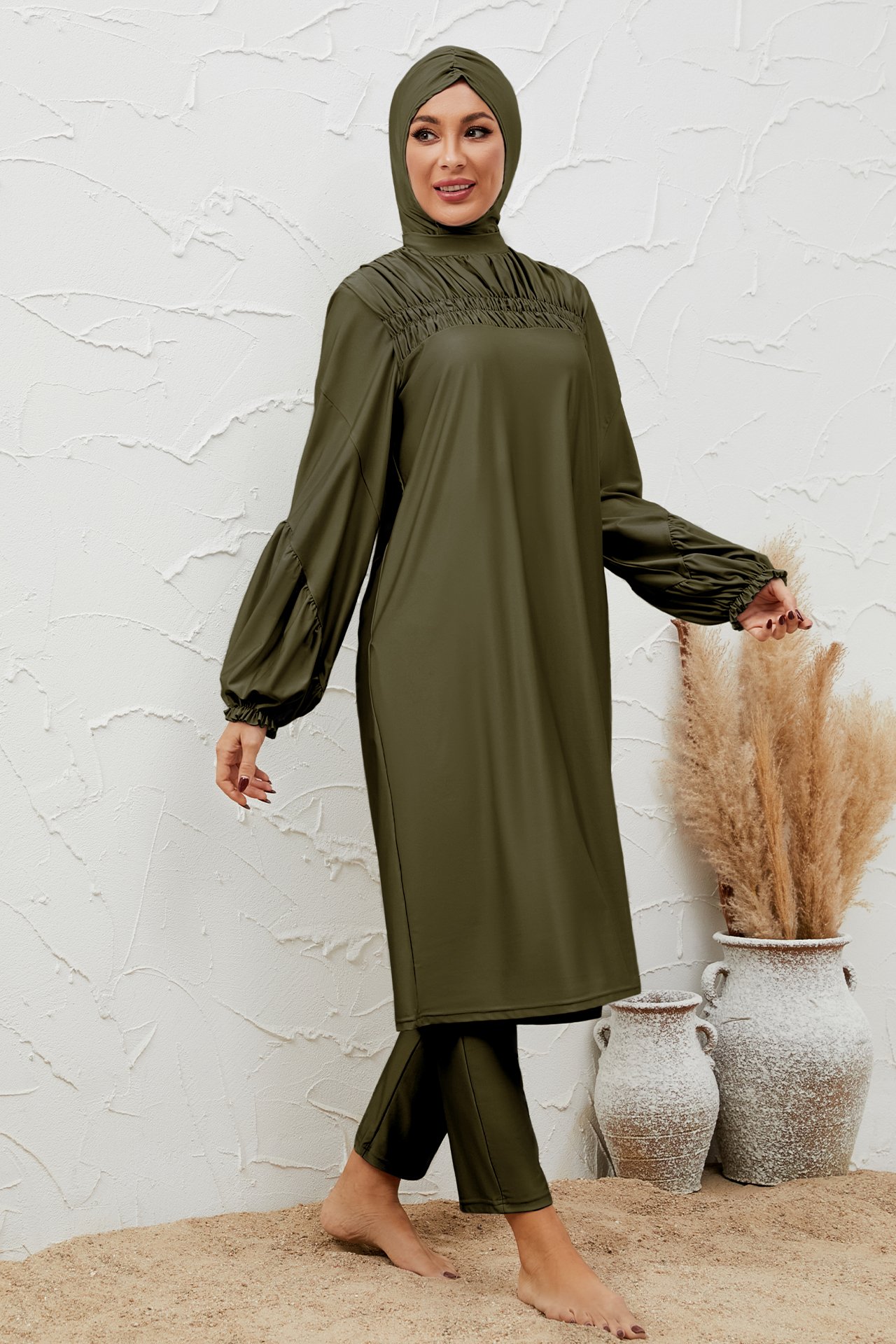 Olive Solid Burkini Swimsuit