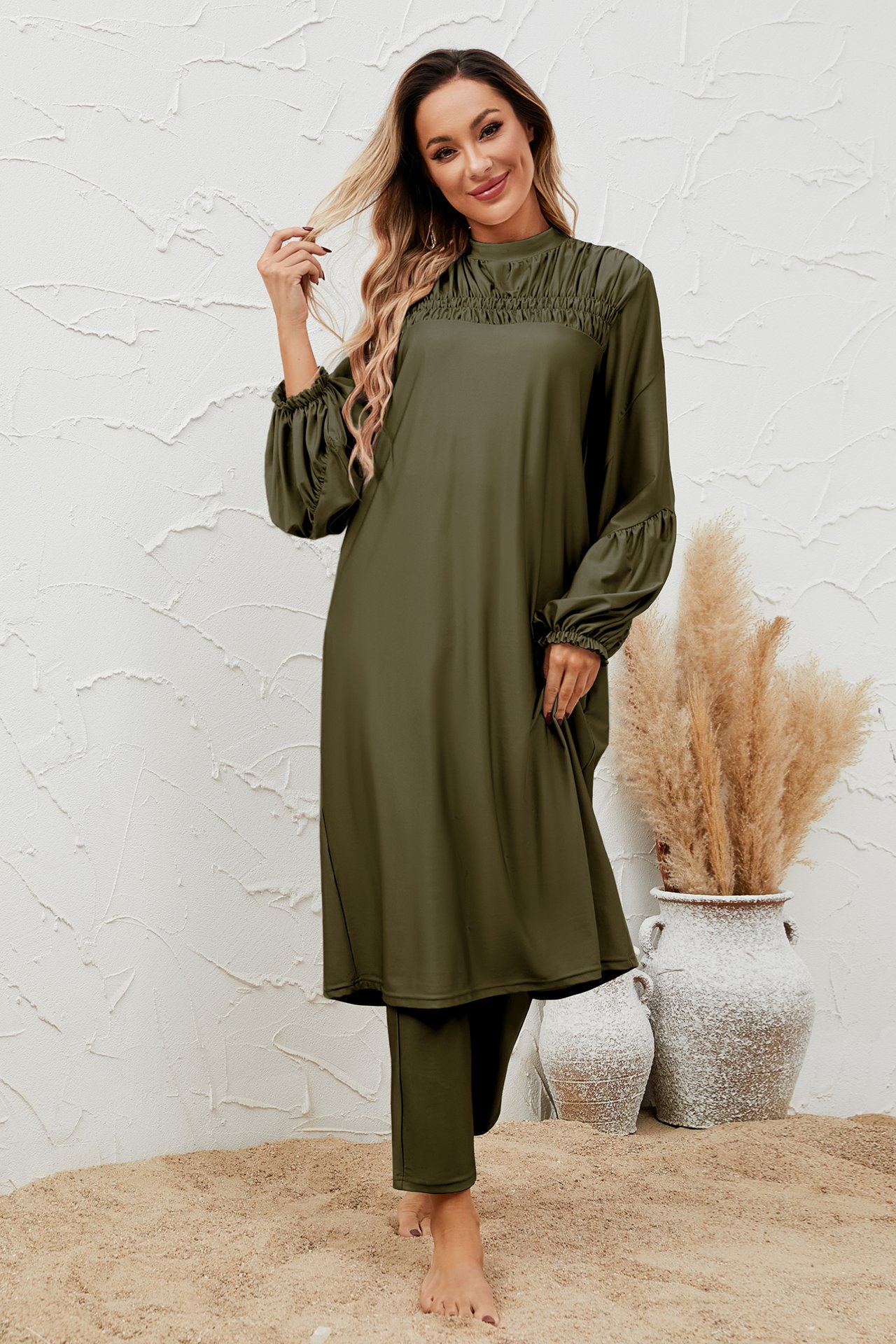 Olive Solid Burkini Swimsuit