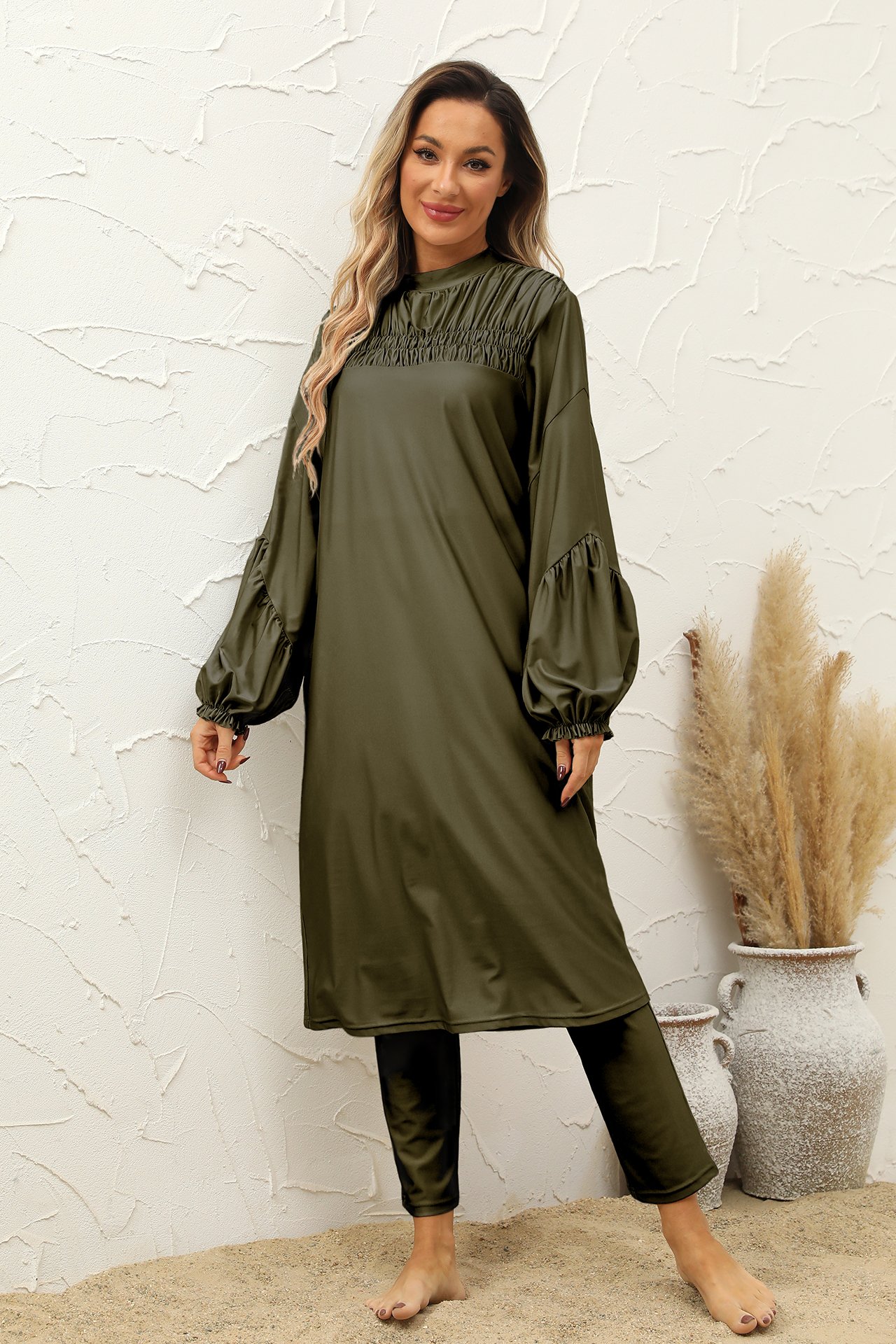 Olive Solid Burkini Swimsuit