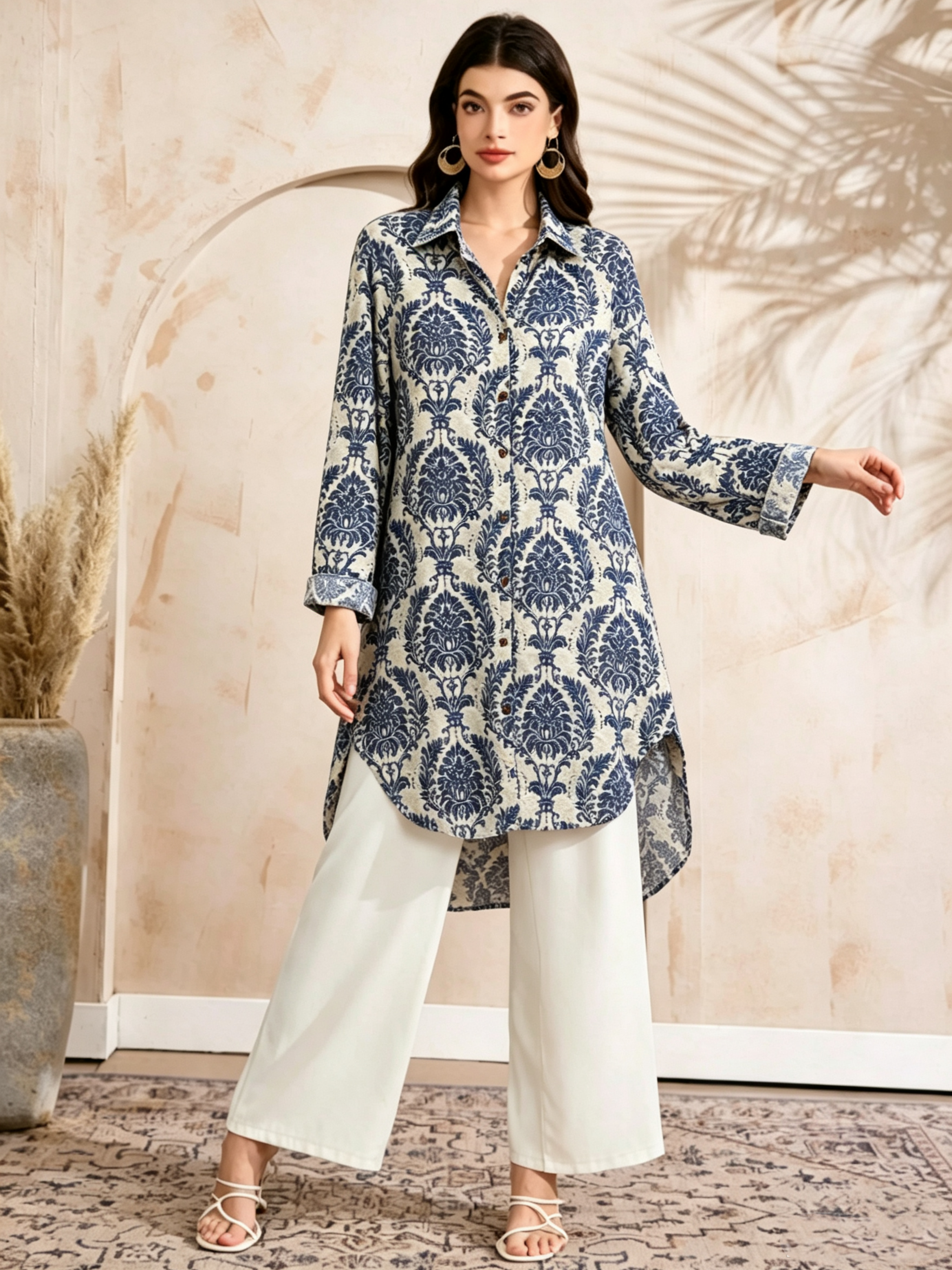 Blue Printed Long Sleeves Regular Shirt