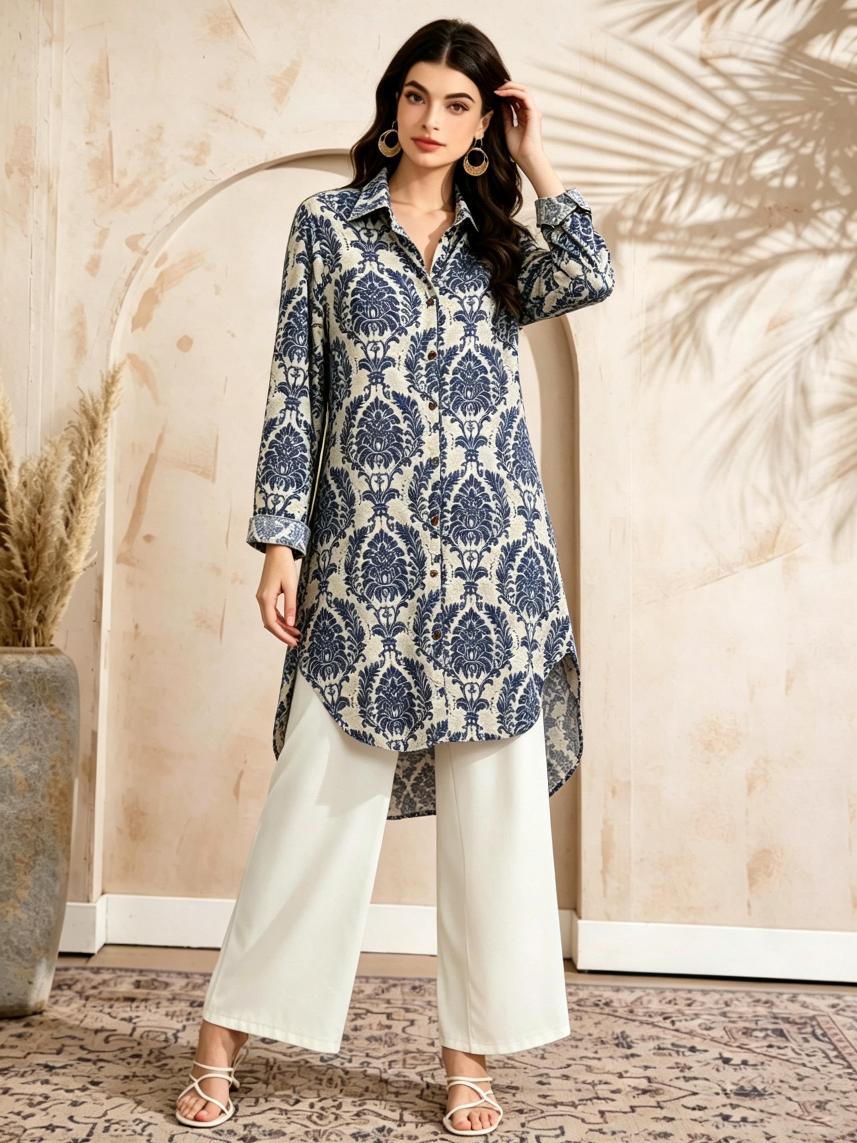 Blue Printed Long Sleeves Regular Shirt