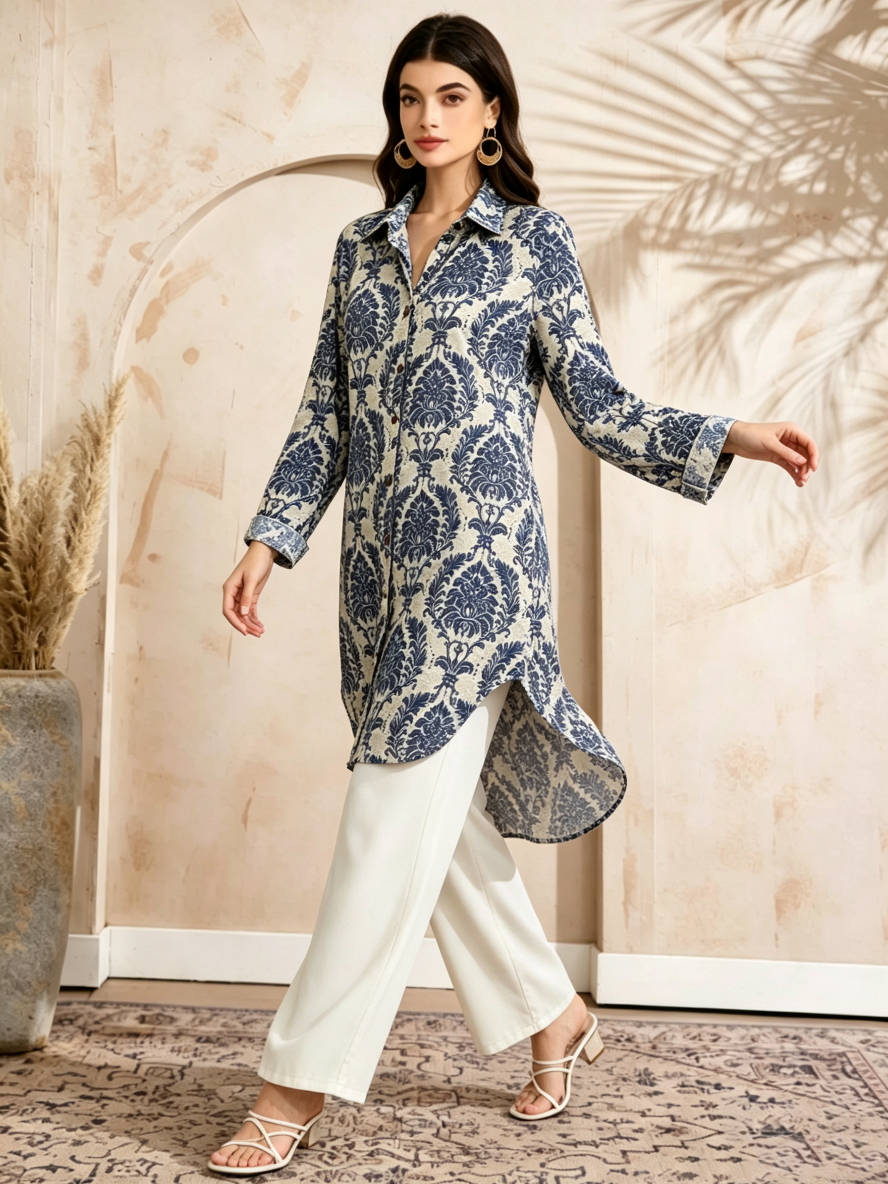 Blue Printed Long Sleeves Regular Shirt
