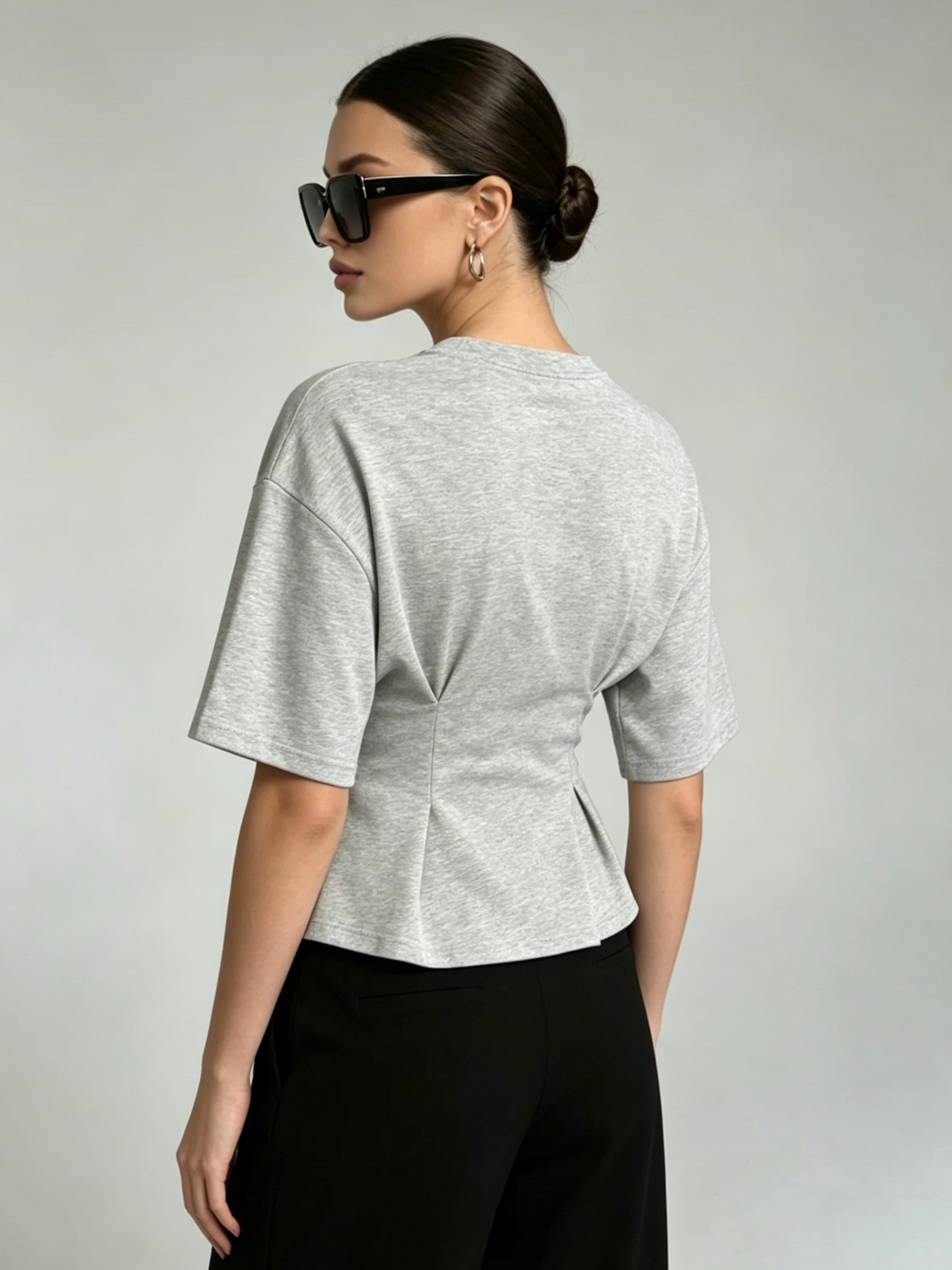 Grey Solid Round Neck Top