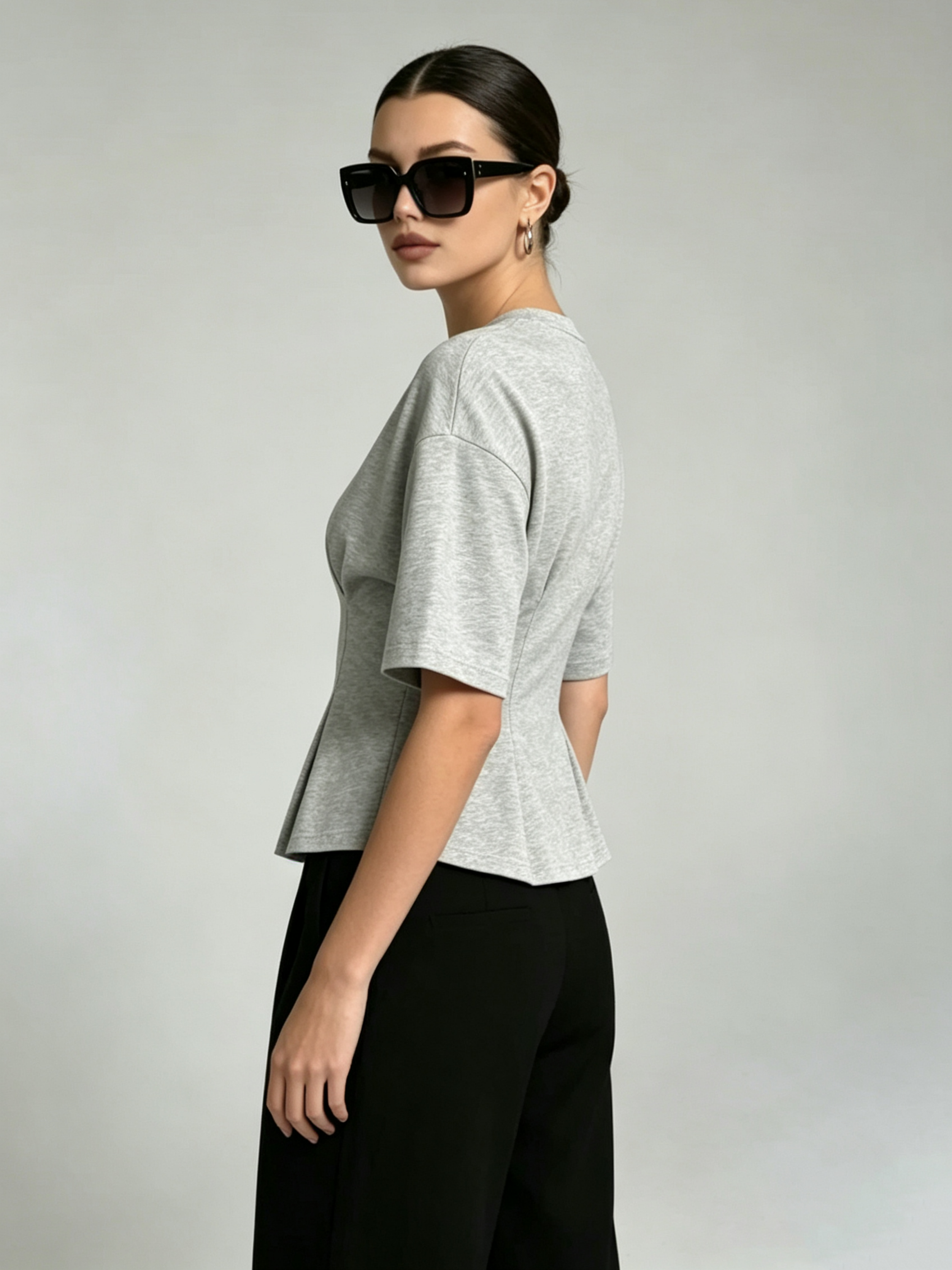 Grey Solid Round Neck Top
