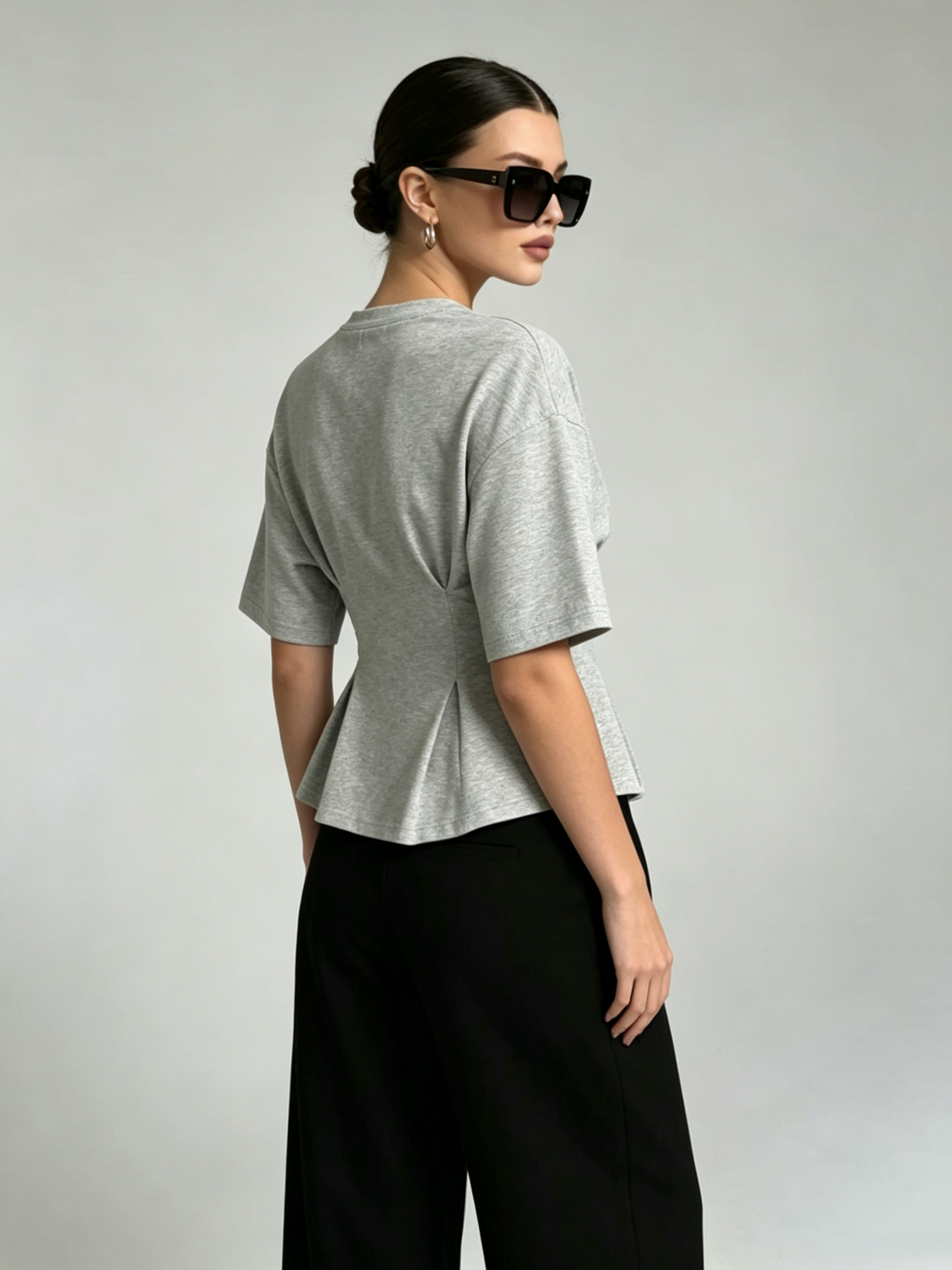 Grey Solid Round Neck Top