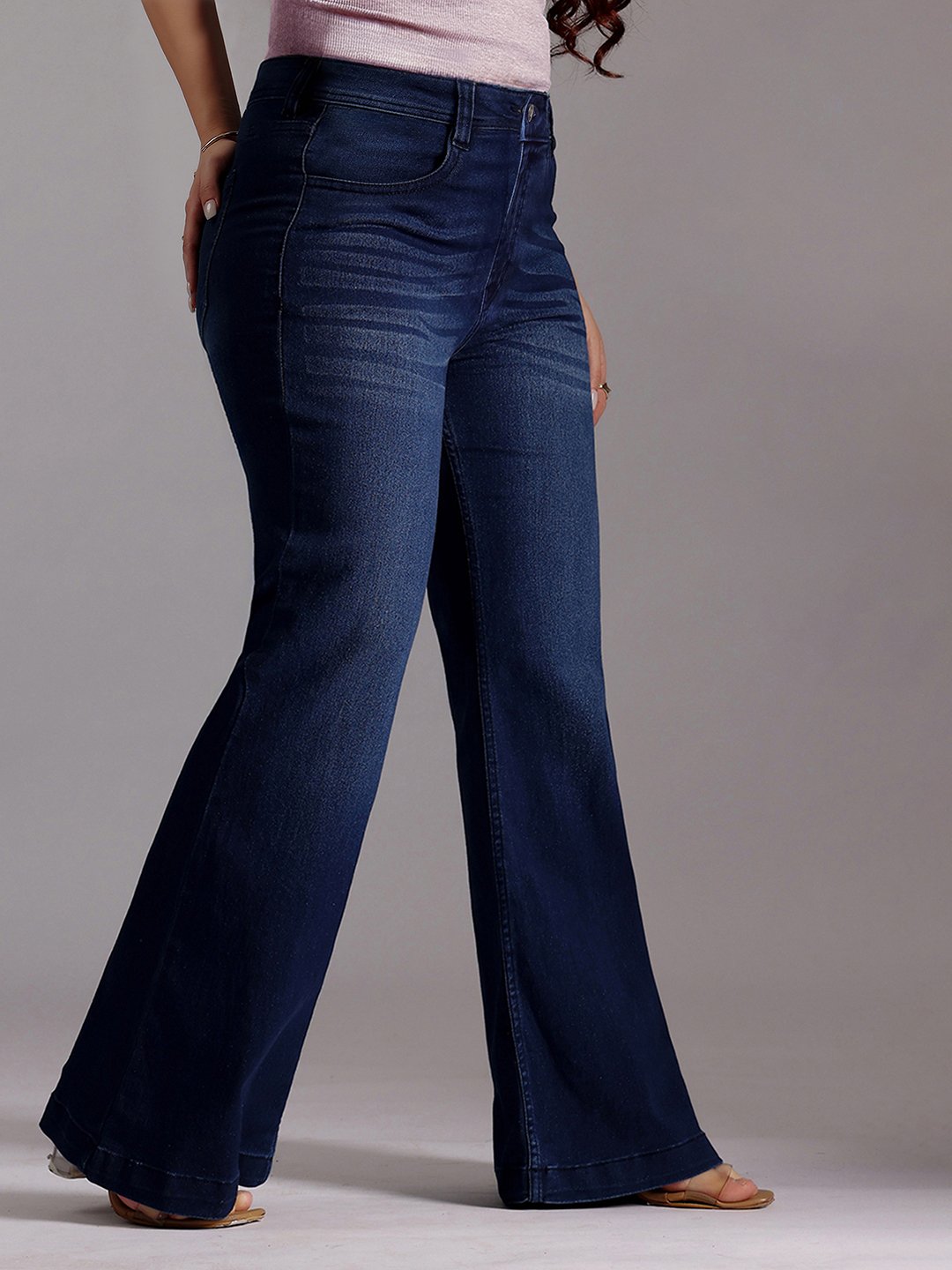 Dark Blue Mid Rise Wide Leg Jeans