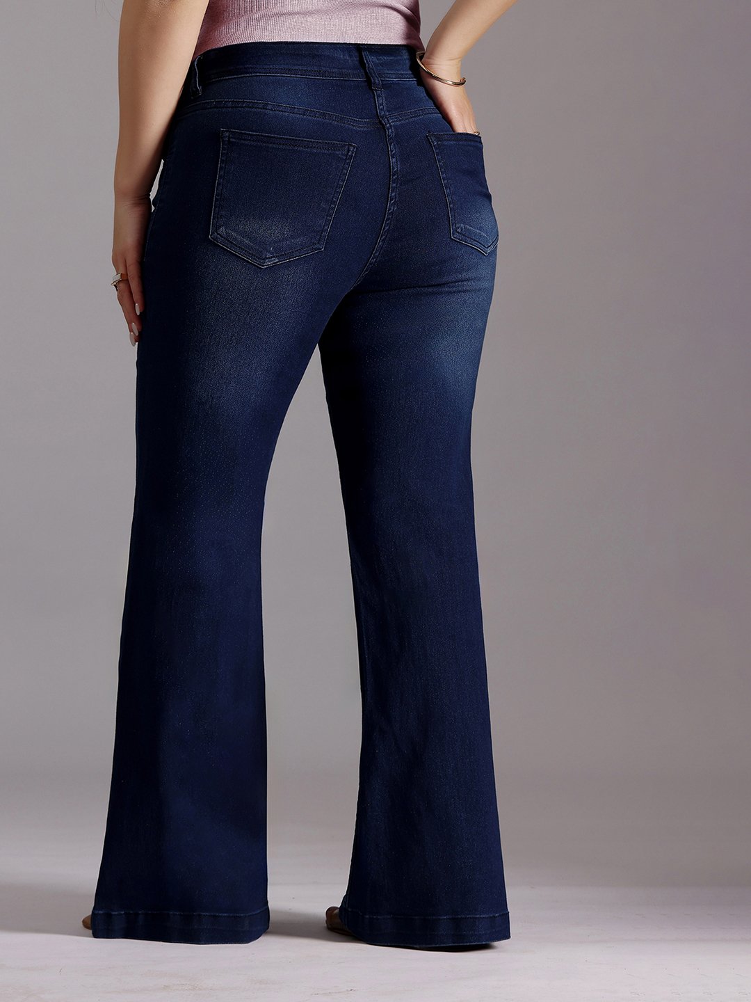 Dark Blue Mid Rise Wide Leg Jeans