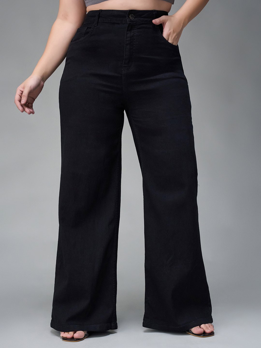 Black Mid-Rise Baggy Wide Leg Jeans