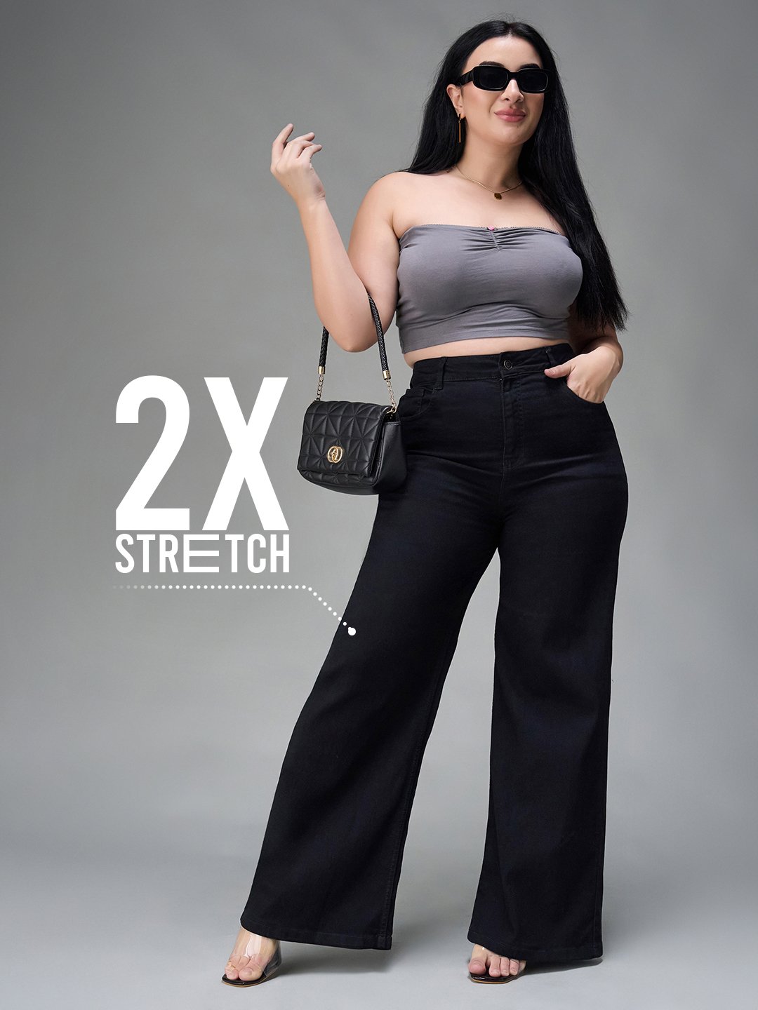 Black Mid-Rise Baggy Wide Leg Jeans
