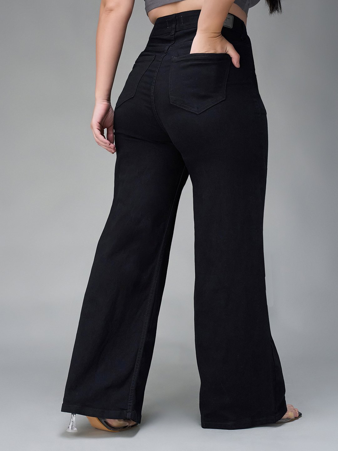 Black Mid-Rise Baggy Wide Leg Jeans