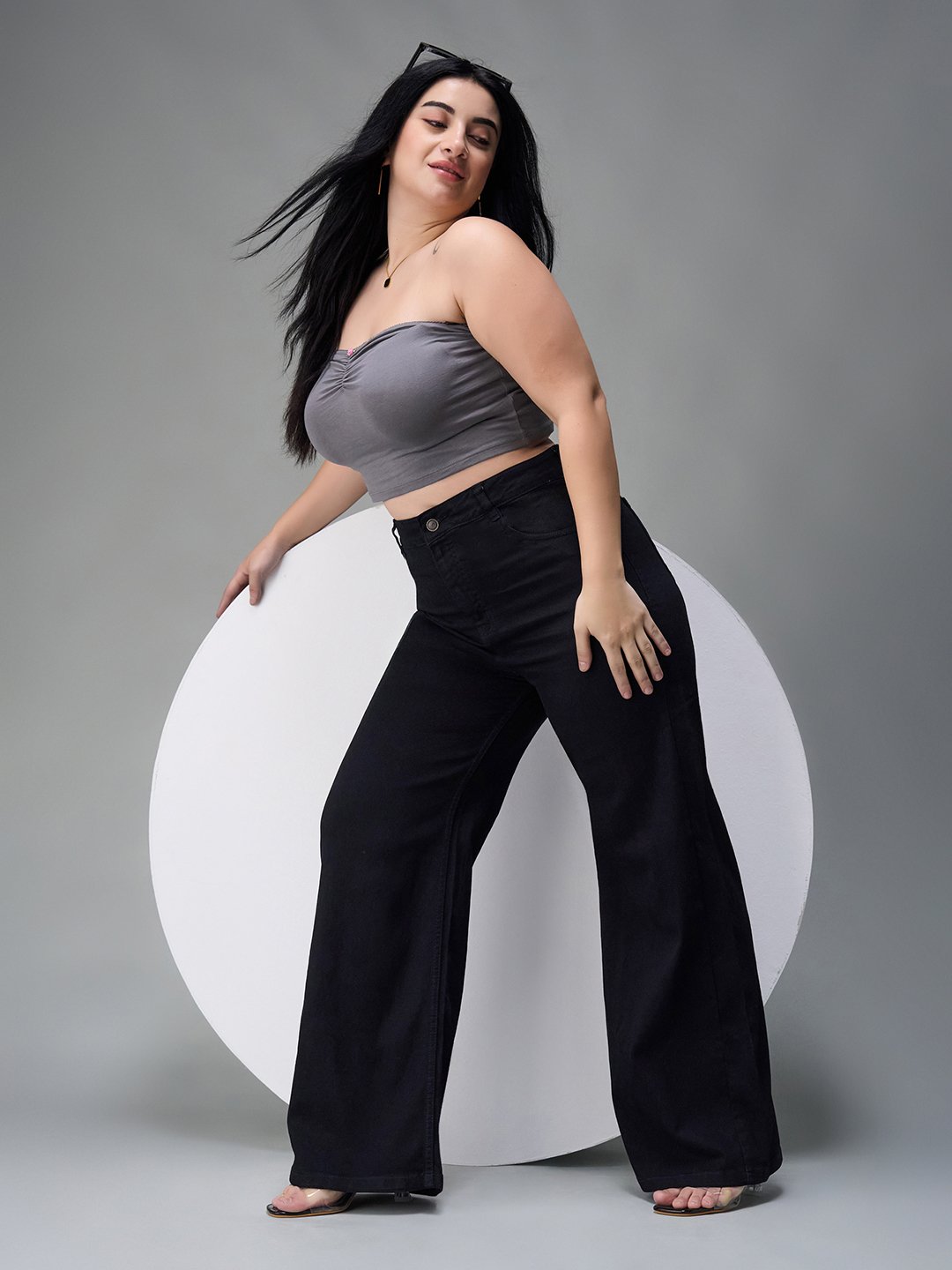 Black Mid-Rise Baggy Wide Leg Jeans