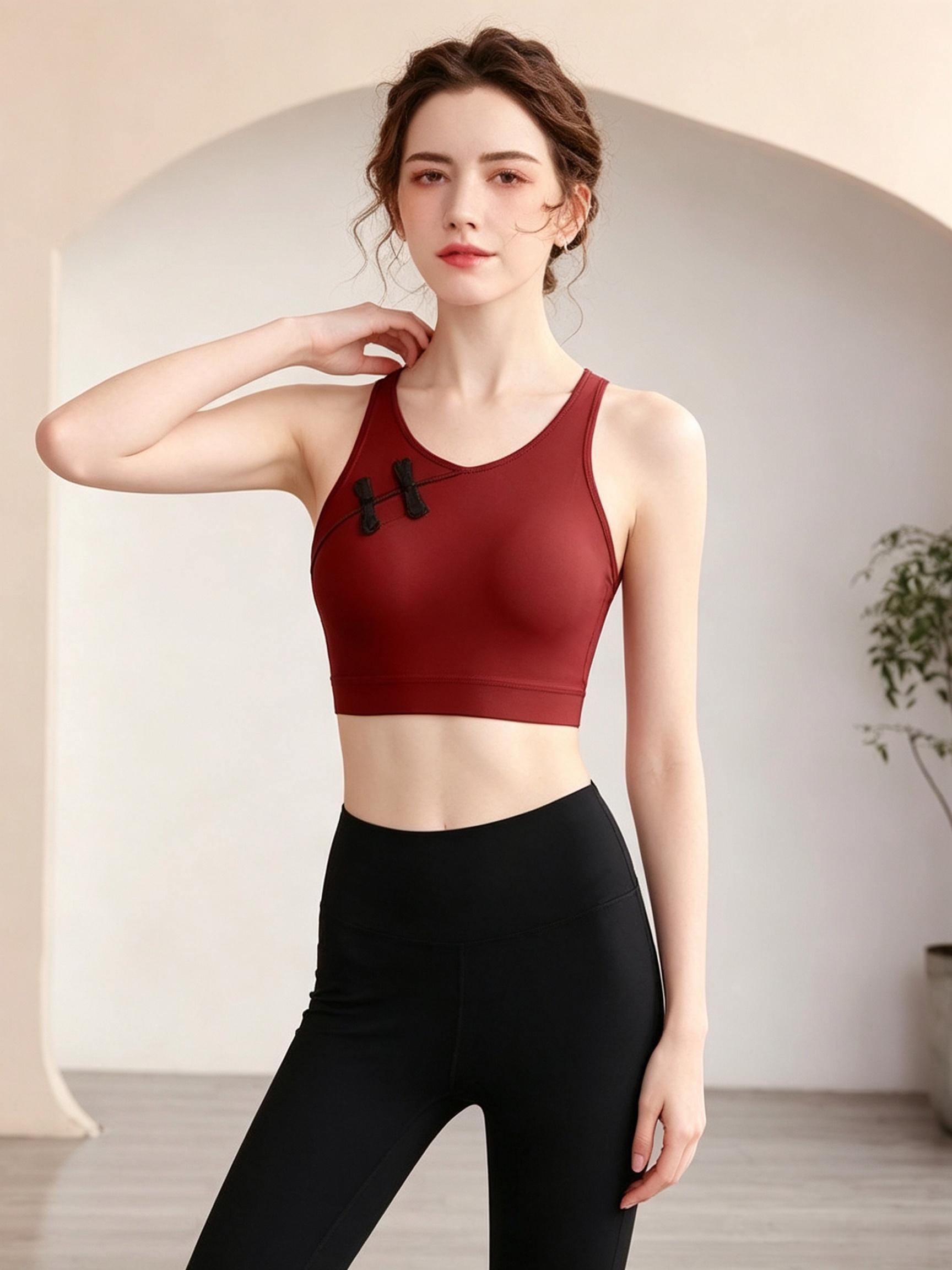 Burgundy Activewear Sports Bra with Knot Detail