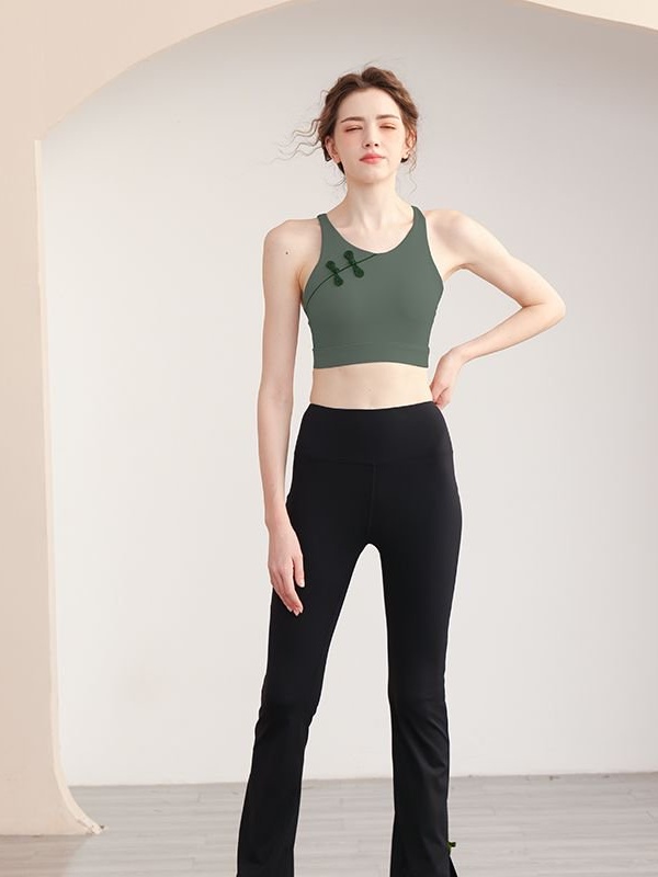 Dark Green Cheongsam-Inspired Activewear Top