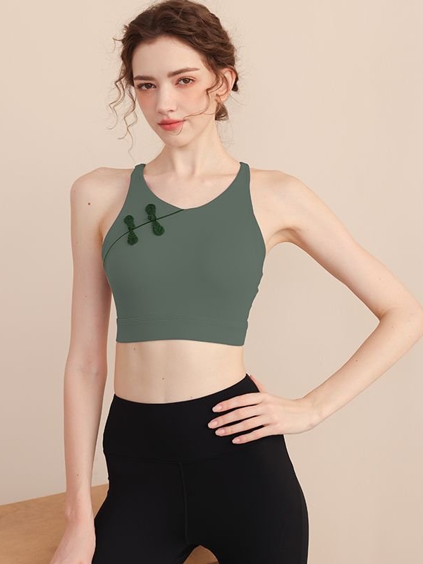 Dark Green Cheongsam-Inspired Activewear Top