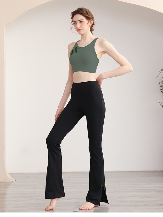 Dark Green Cheongsam-Inspired Activewear Top