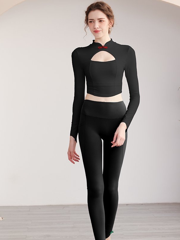 Black Solid High-Neck Cutout Activewear Top