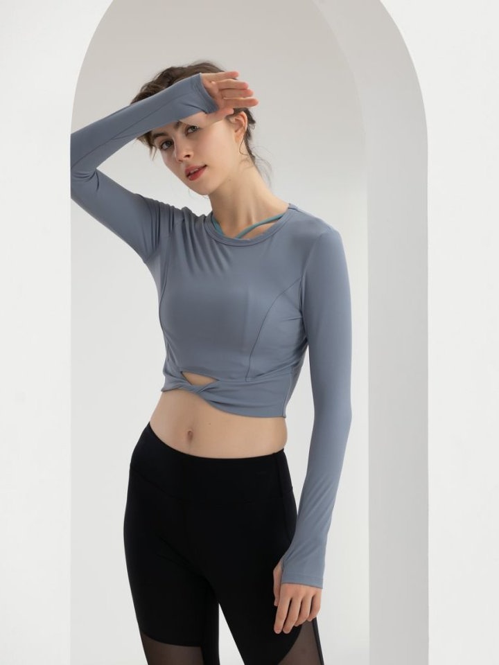 Acid Blue Twisted Hem Long Sleeve Active Top