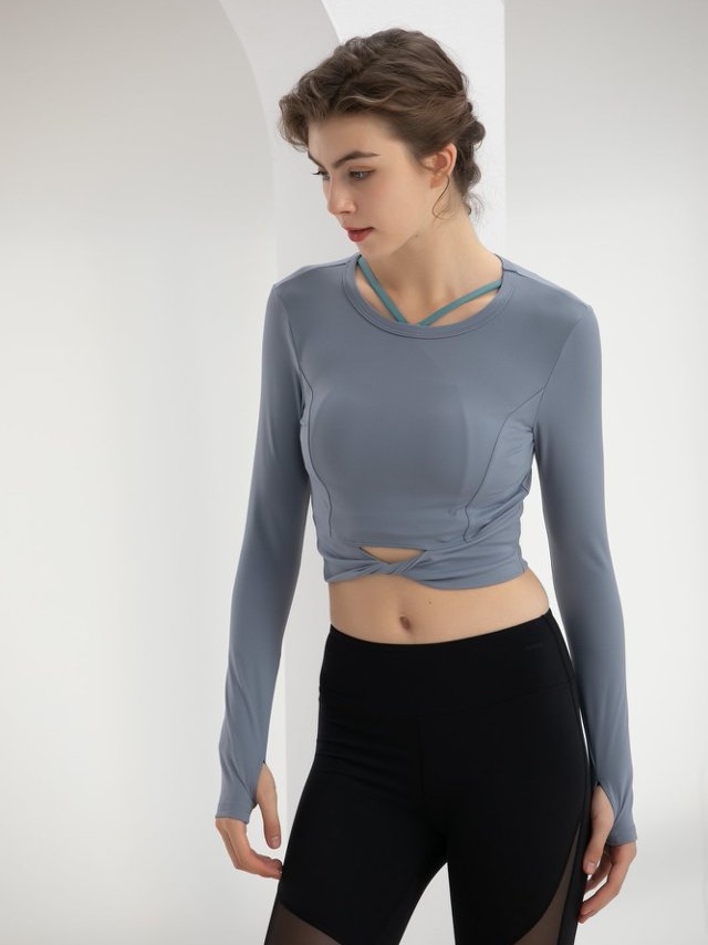 Acid Blue Twisted Hem Long Sleeve Active Top