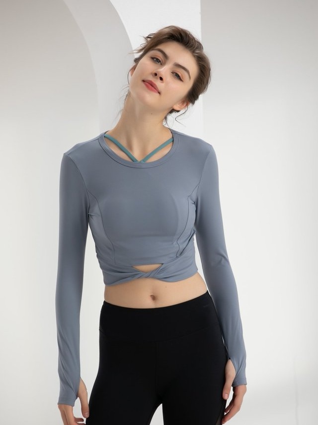 Acid Blue Twisted Hem Long Sleeve Active Top