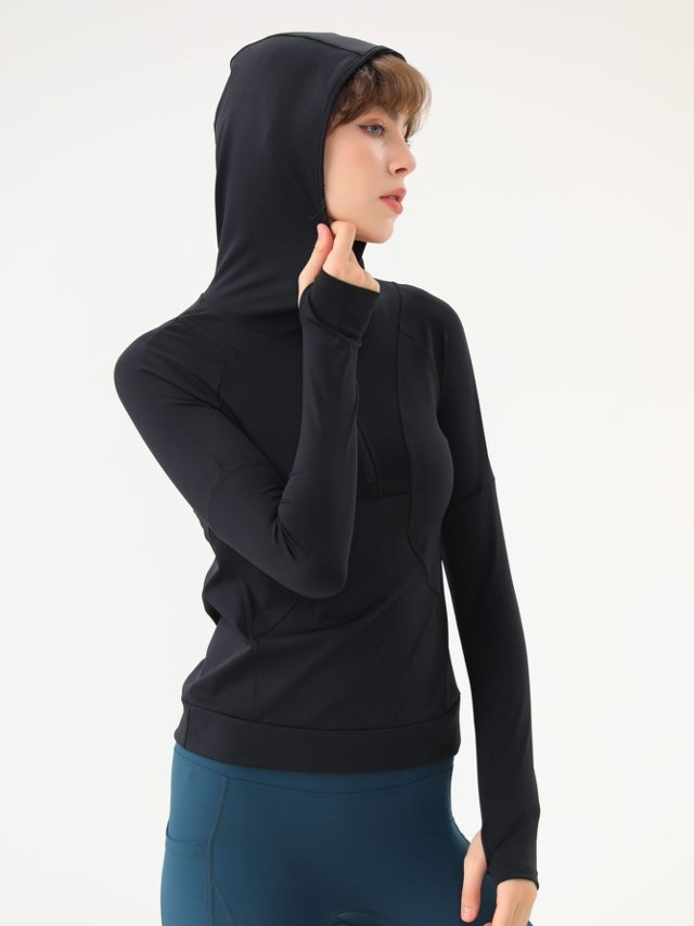 Black Zip-Up Hooded Active Top