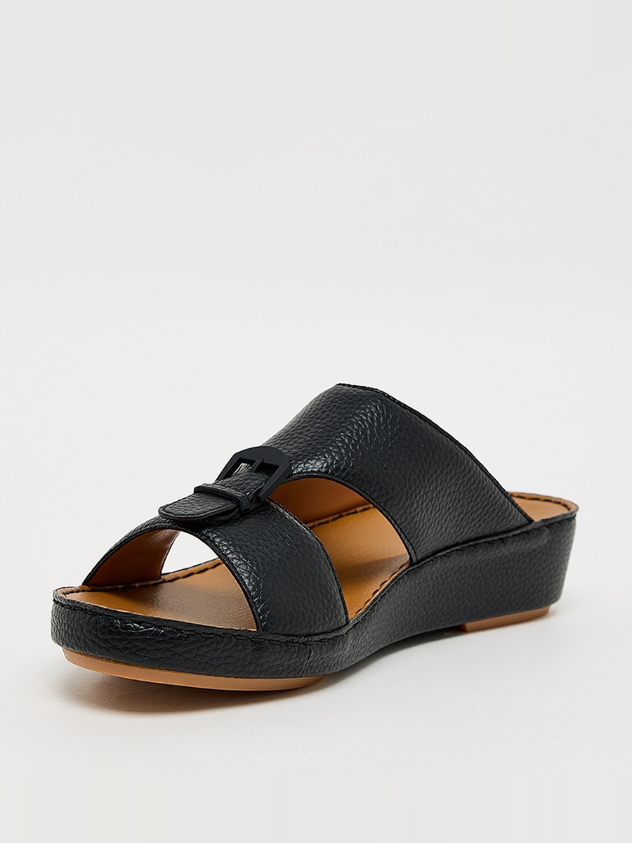 Men Black Leather Comfort Sandals