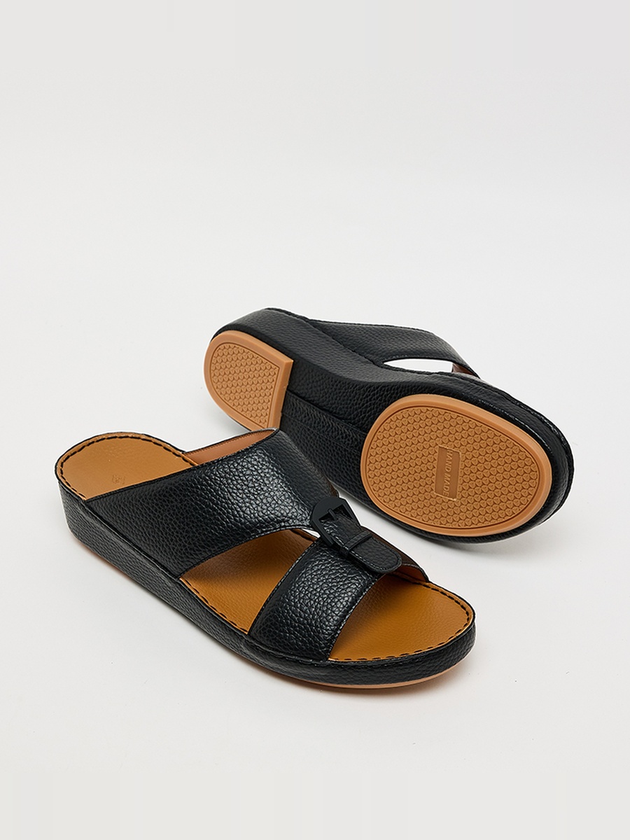 Men Black Leather Comfort Sandals