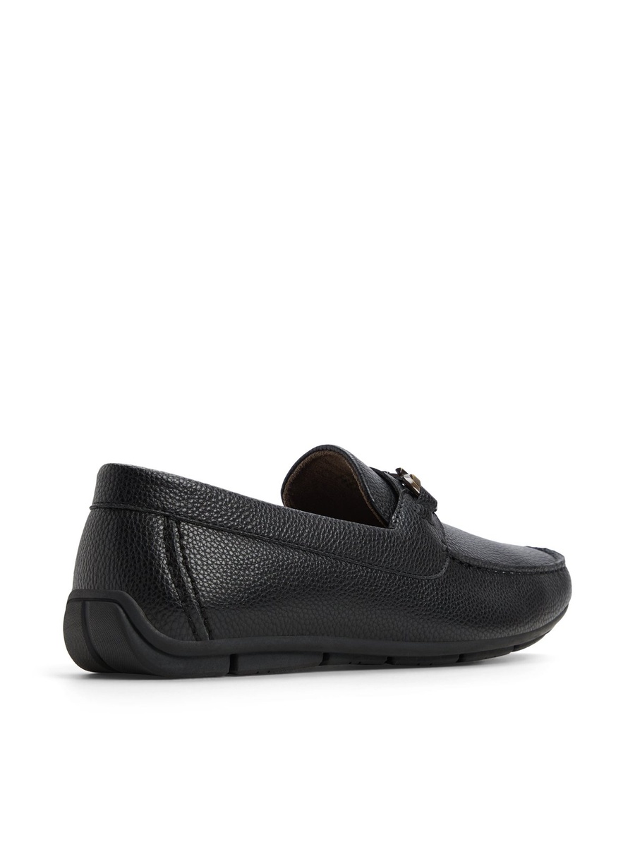 Men Black Textured Loafers with Metal Buckle