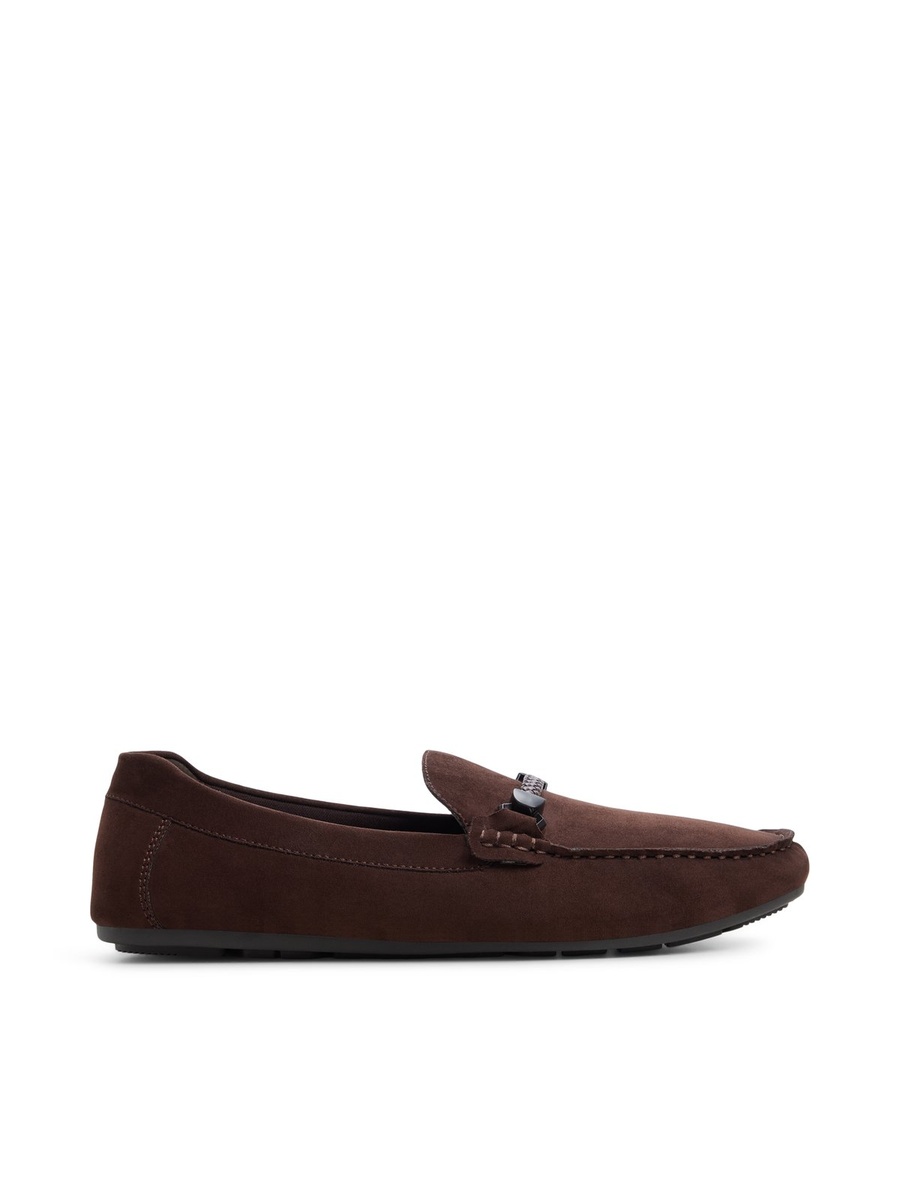 Men Brown Suede Loafers with Buckle Detail