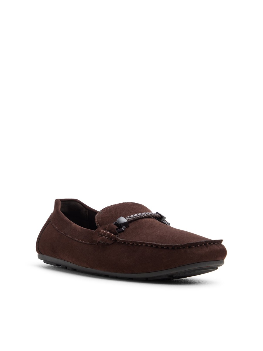 Men Brown Suede Loafers with Buckle Detail