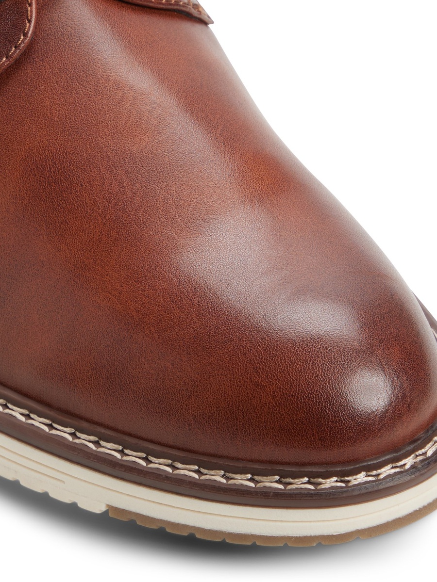 حذاء ديربي للرجال بني جلدي بنعل أبيض