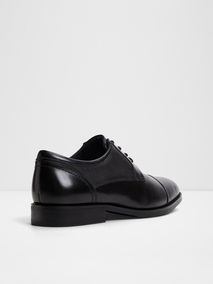 Men Black Leather Cap-Toe Oxford Dress Shoes