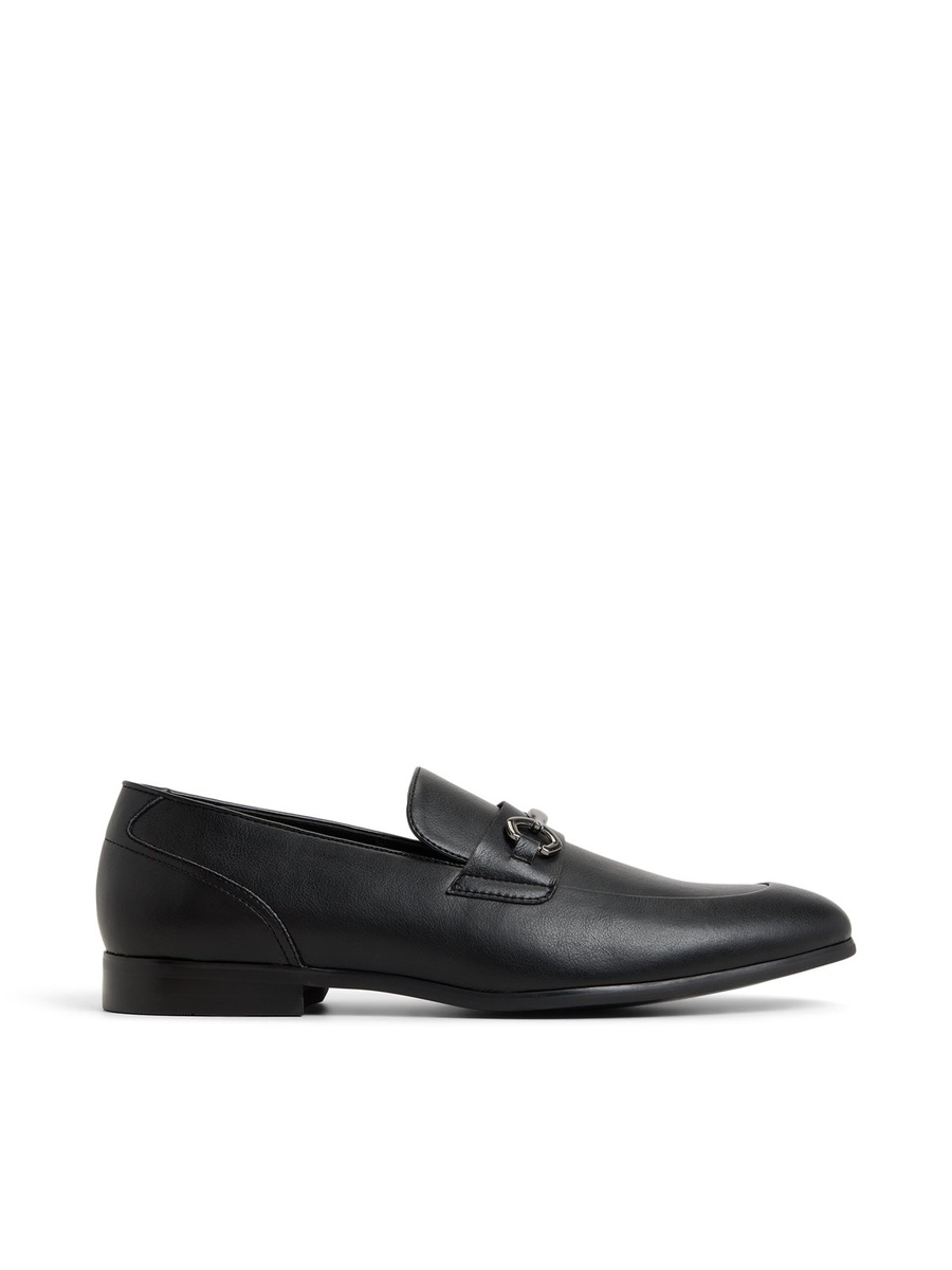 Men Black Leather Loafers with Bit Detail