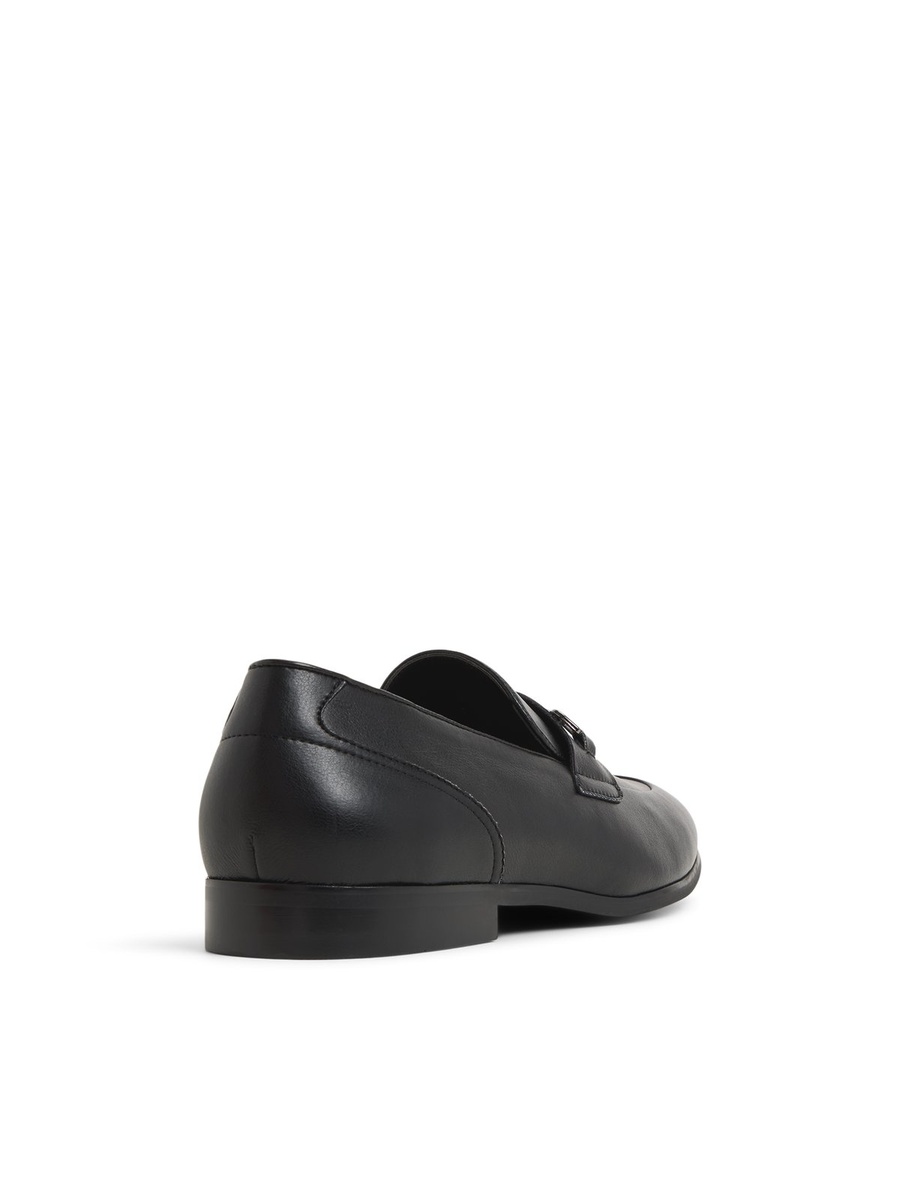 Men Black Leather Loafers with Bit Detail