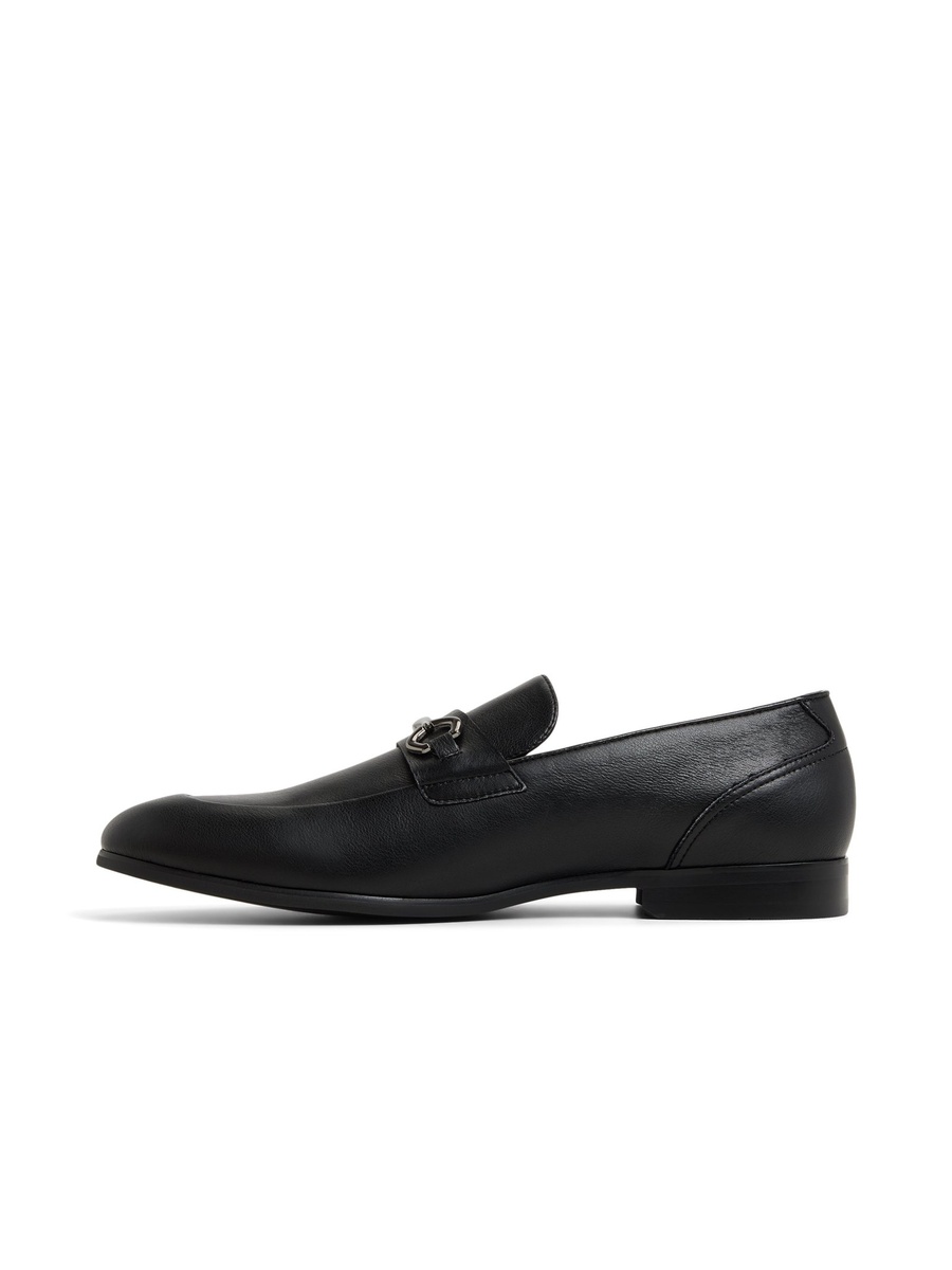 Men Black Leather Loafers with Bit Detail