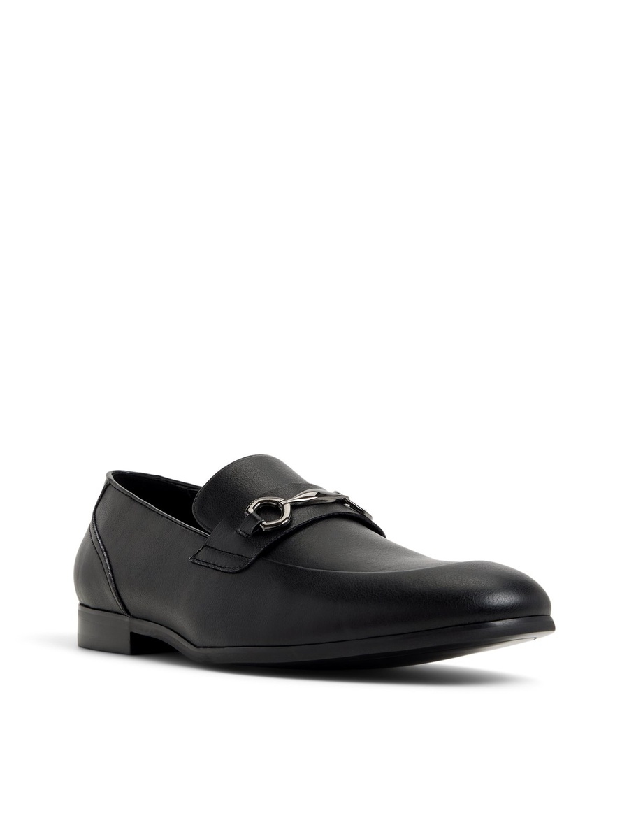 Men Black Leather Loafers with Bit Detail