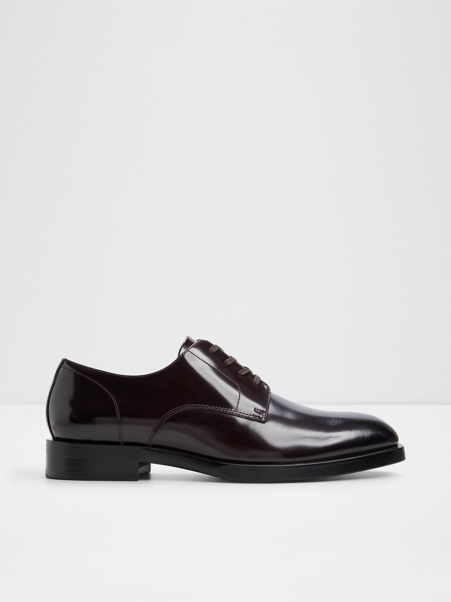 Men Burgundy Patent Leather Derby Shoes