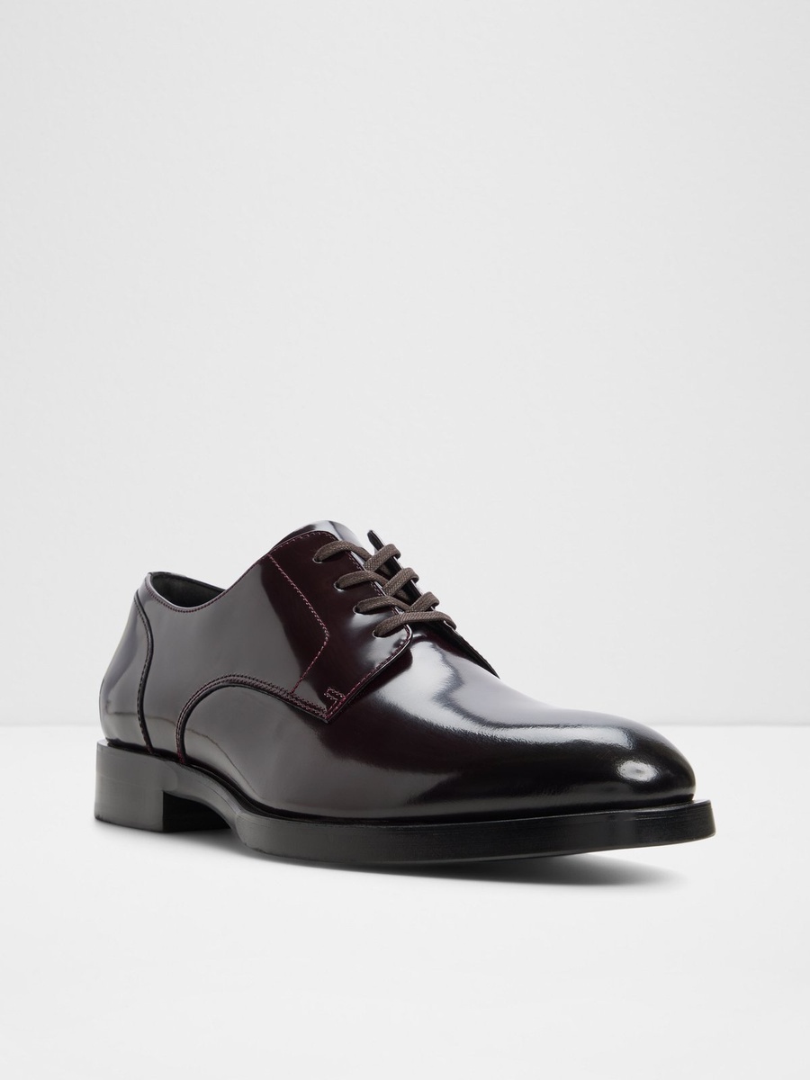 Men Burgundy Patent Leather Derby Shoes