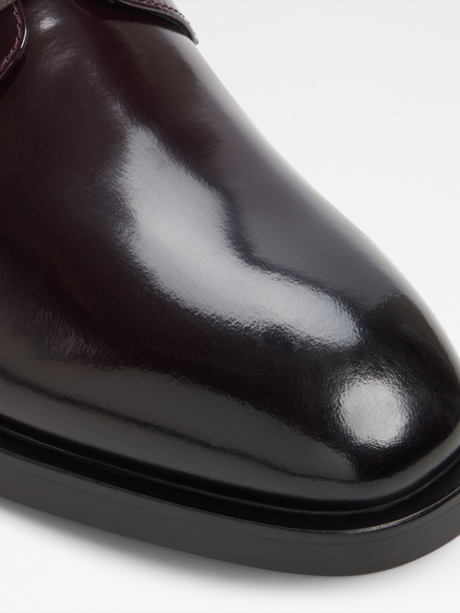 Men Burgundy Patent Leather Derby Shoes