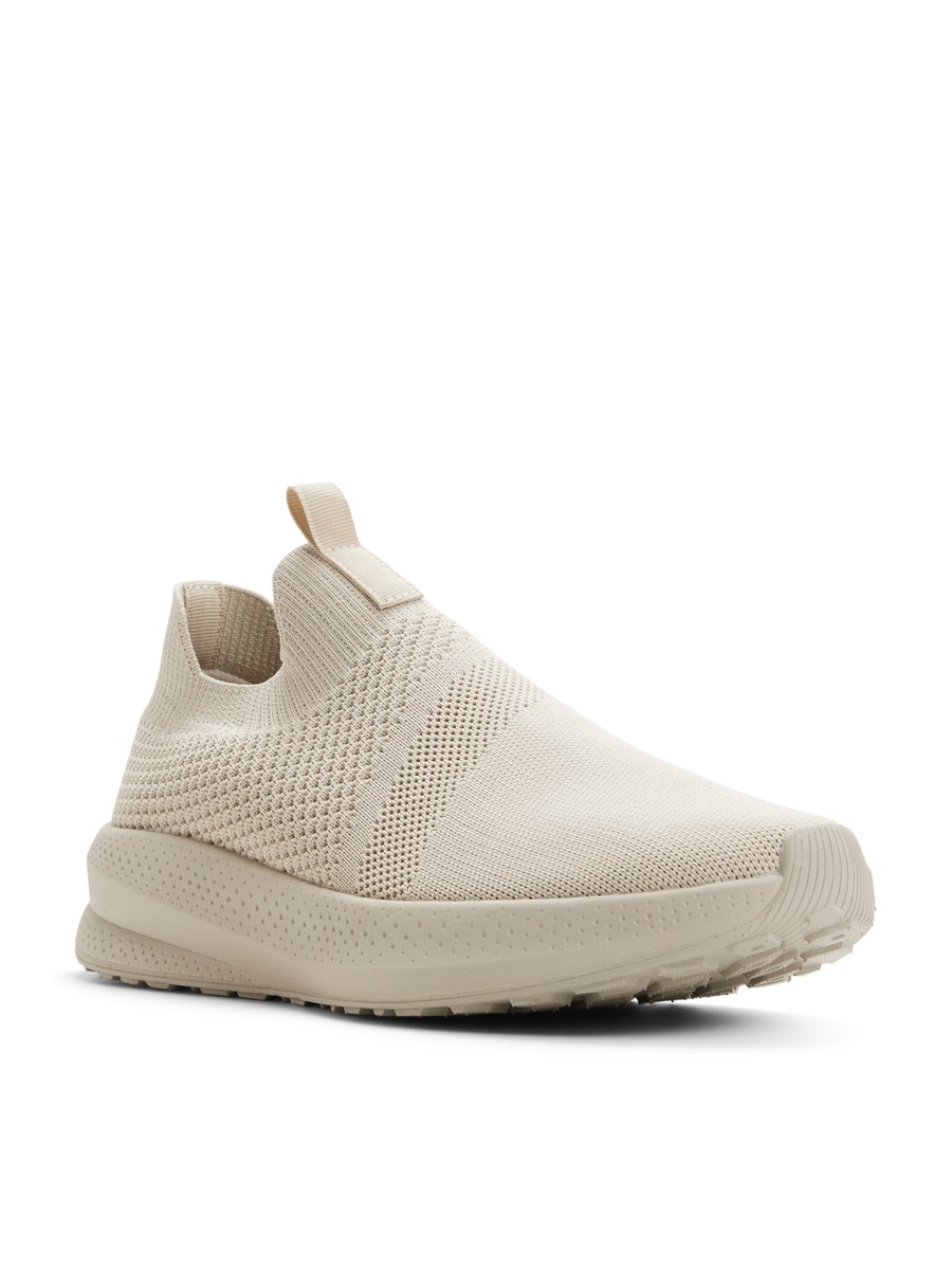 Men Beige Slip-On Knit Sneakers